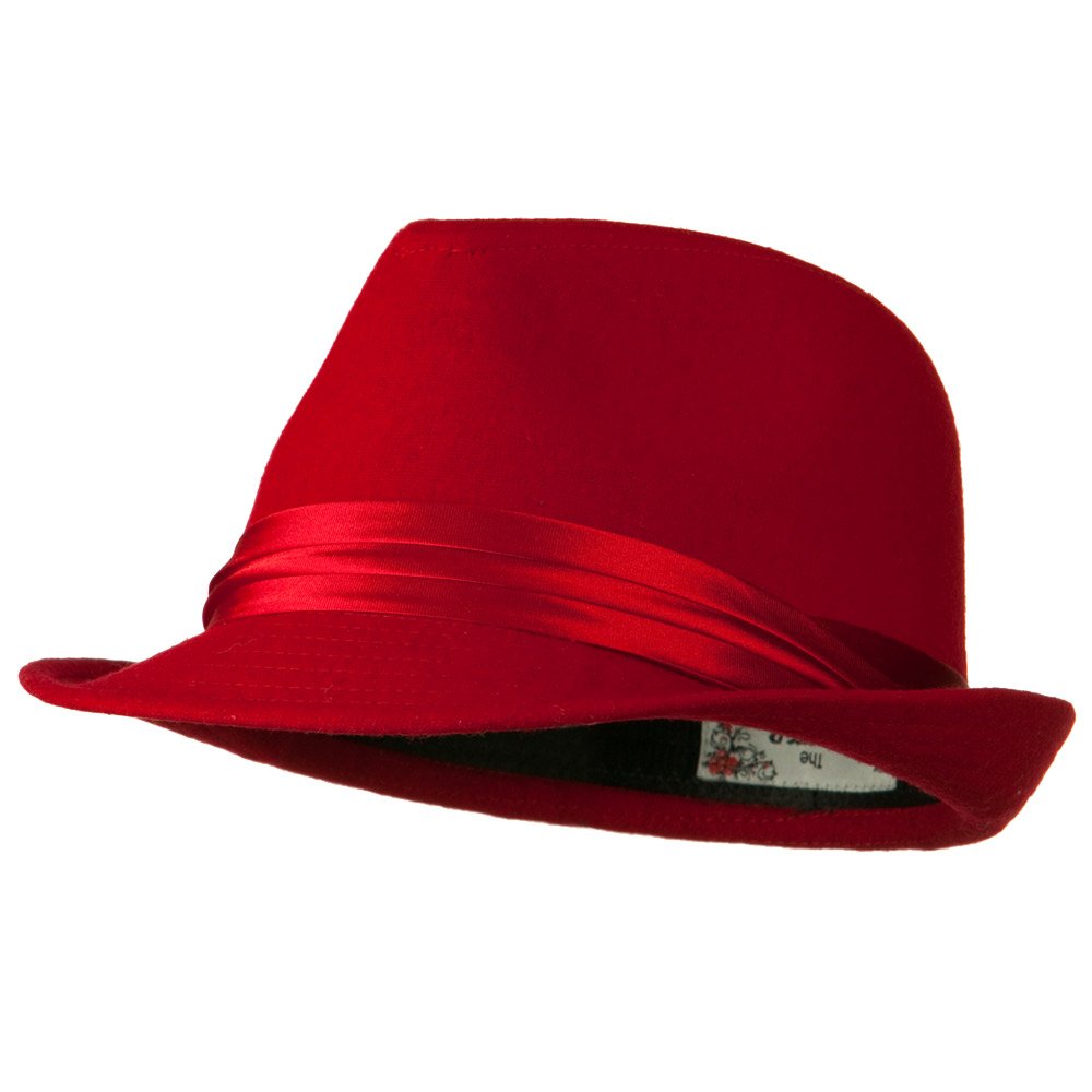 Elegant Red Fedora Hat with Pleated Satin Band for Women & Men - Vintage Style Dress Hat for Parties, Weddings, and Special Occasions