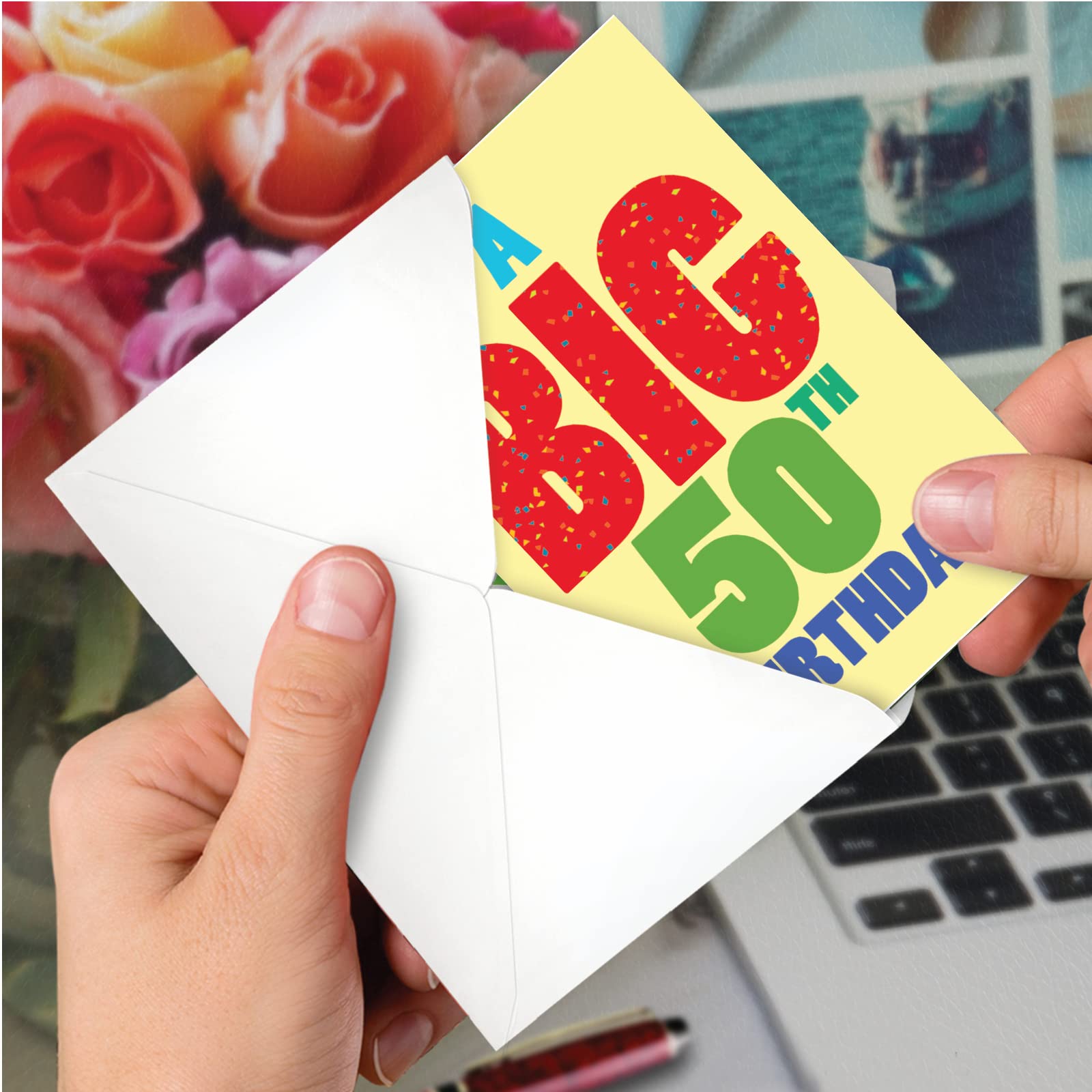 50th Birthday Card with Envelope - NobleWorks 5x7 Inch Milestone Greeting Card for 50th Birthday Celebrations | Perfect for Parties, Anniversaries & Special Occasions