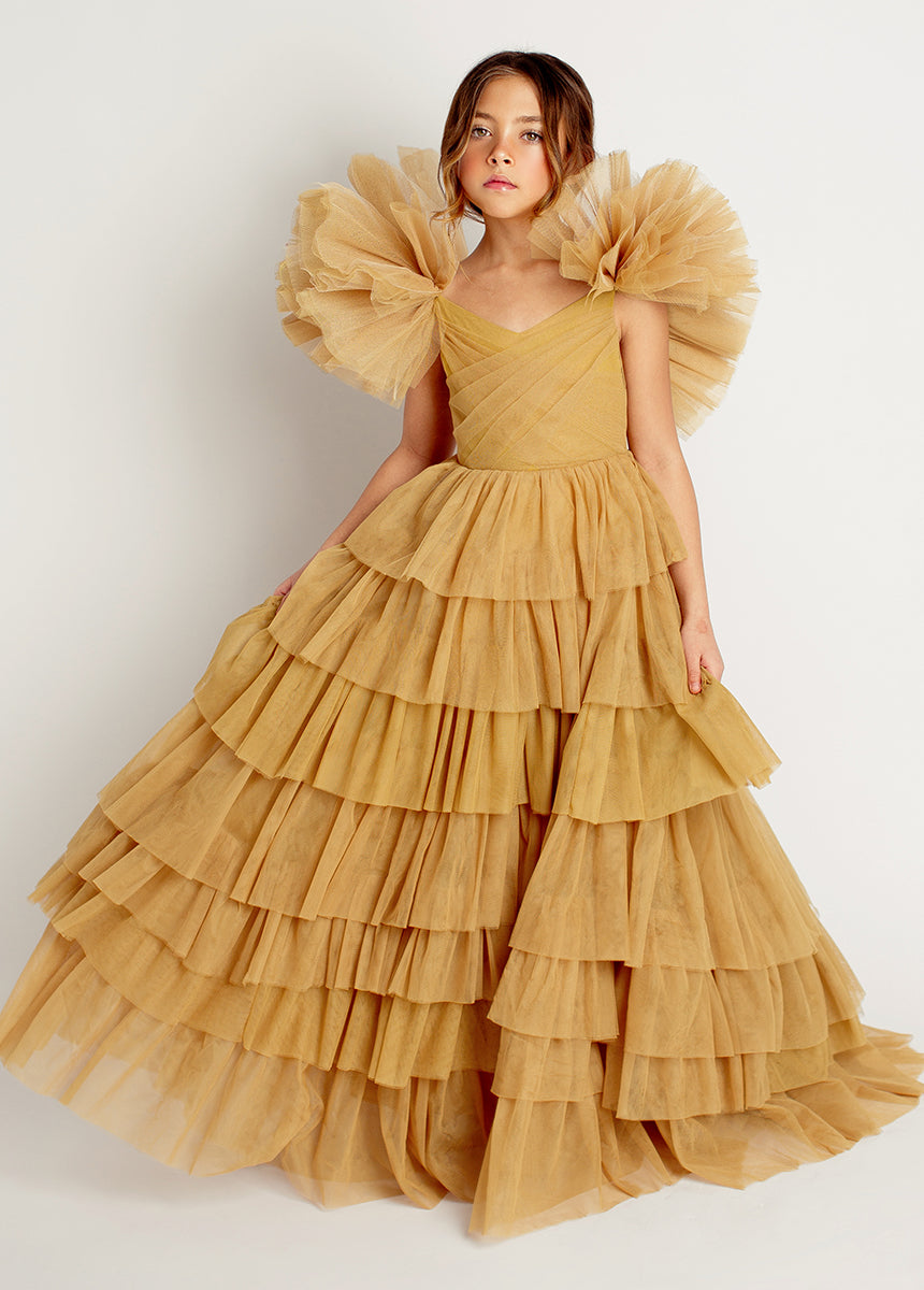 Briony Impact Dress in Butterscotch - Elegant A-Line Midi Dress for Women | Perfect for Weddings, Parties & Special Occasions