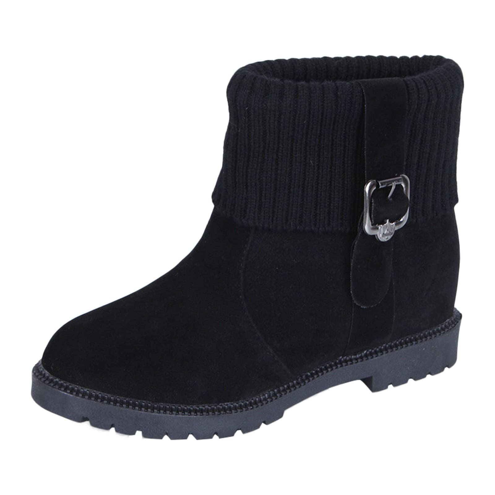 Women's Warm Winter Boots - Round Toe Velvet Snow Boots with Buckle & Wool Lining for Cold Weather (Black, Size 6.5) | Perfect for Snow Days, Outdoor Activities & Casual Winter Fashion