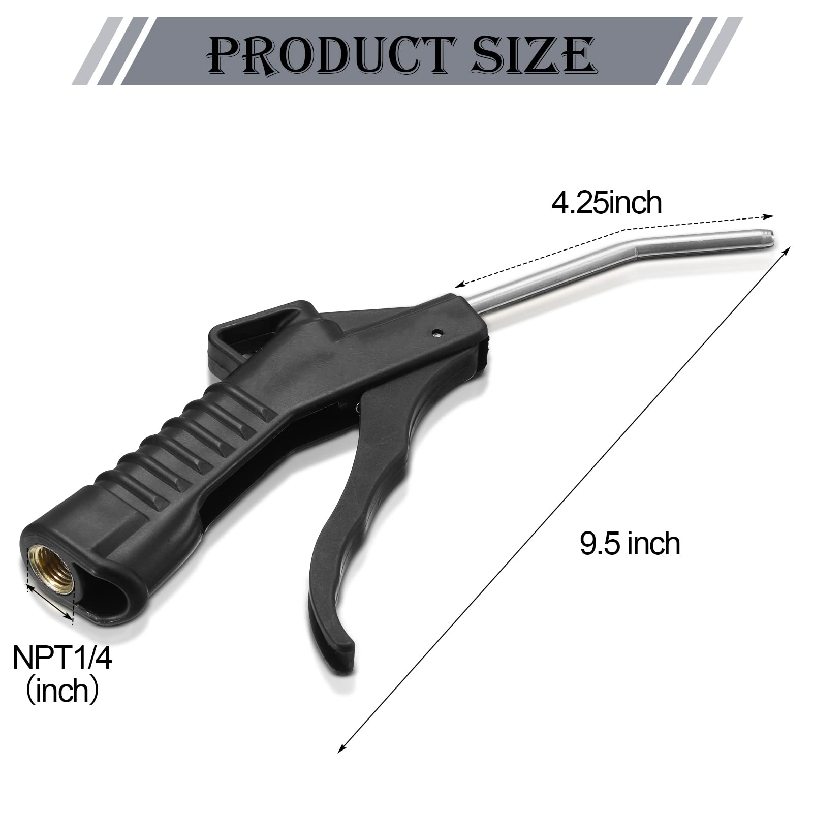 Honoson 8-Piece Power Air Nozzle Blower Gun Kit with Pistol Grip - High Pressure Air Blow Tool for Compressor - Industrial & Home Mechanics Accessories (Black) - Perfect for Dust Cleaning, Drying, and Workshop Maintenance