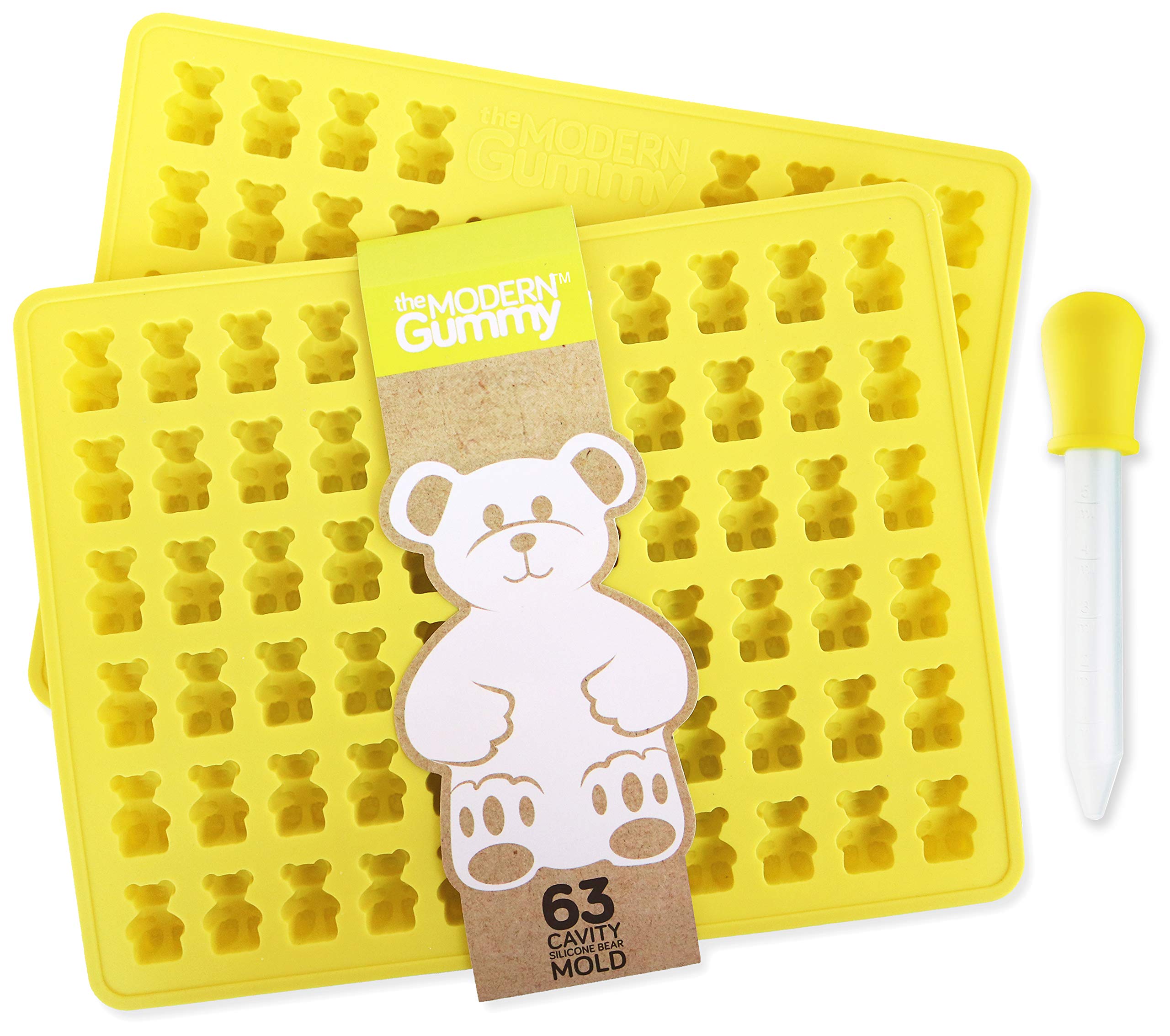 Premium Silicone Gummy Bear Candy Molds Set - 2 Trays + 1 Dropper for Jelly, Gelatin, Chocolate, Ice & Soap Making - Classic Size Reusable Baking Molds for DIY Candy, Desserts & Crafts