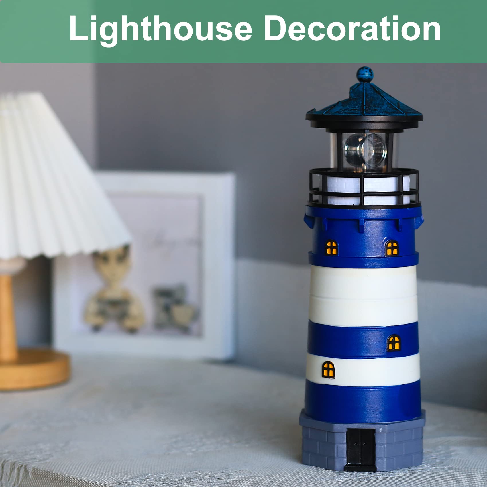 Solar Powered Rotating Beacon LED Lighthouse Lamp - Outdoor Decorative Lighting for Garden, Patio, Well Cover | Waterproof & Dusk-to-Dawn Auto On/Off | Perfect Landscape Accent Light for Yard, Walkway, Poolside Decor (Blue)