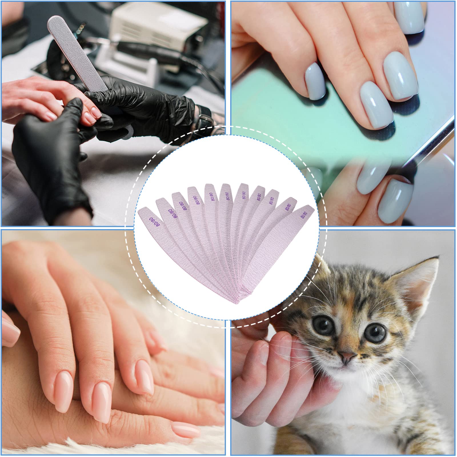 80/80 Grit Nail Files (10 Pack) - Professional Double Sided Emery Boards for Acrylic & Gel Nails - Coarse Washable Reusable Manicure Tools - Perfect for Salon, Home Nail Care & DIY Manicures