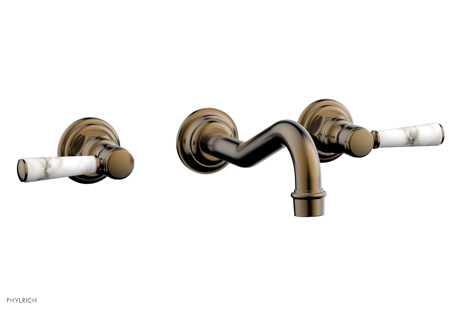 HENRI Wall Lavatory Set - White Marble Lever Handles 161 13 - Modern Bathroom Faucet for Powder Room, Guest Bath & Master Suite