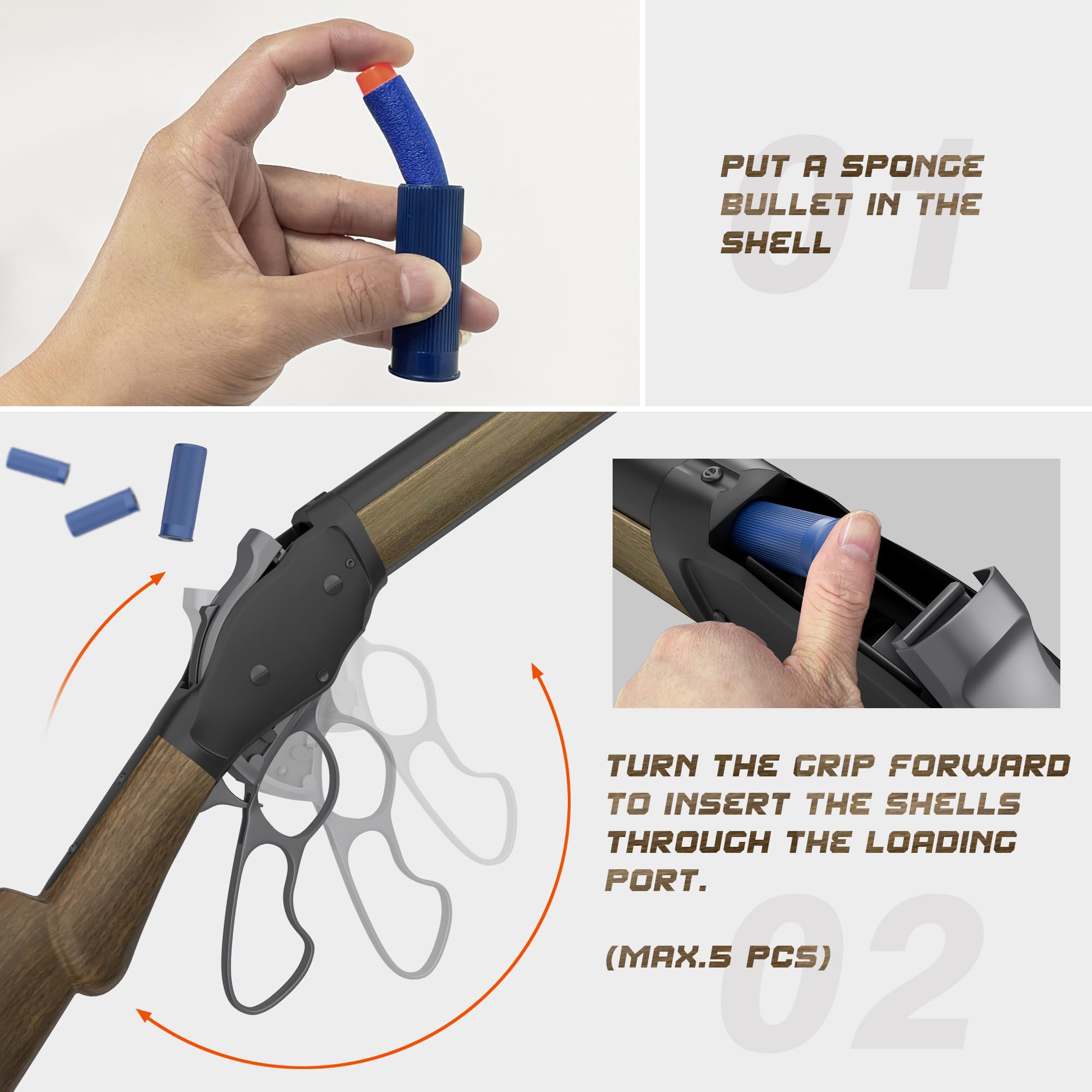 Shell Ejecting Toy Shotgun with Soft Bullets - Lever Action Design for Kids & Adults 14+ - Perfect for Outdoor Play, Nerf Battles & Target Practice