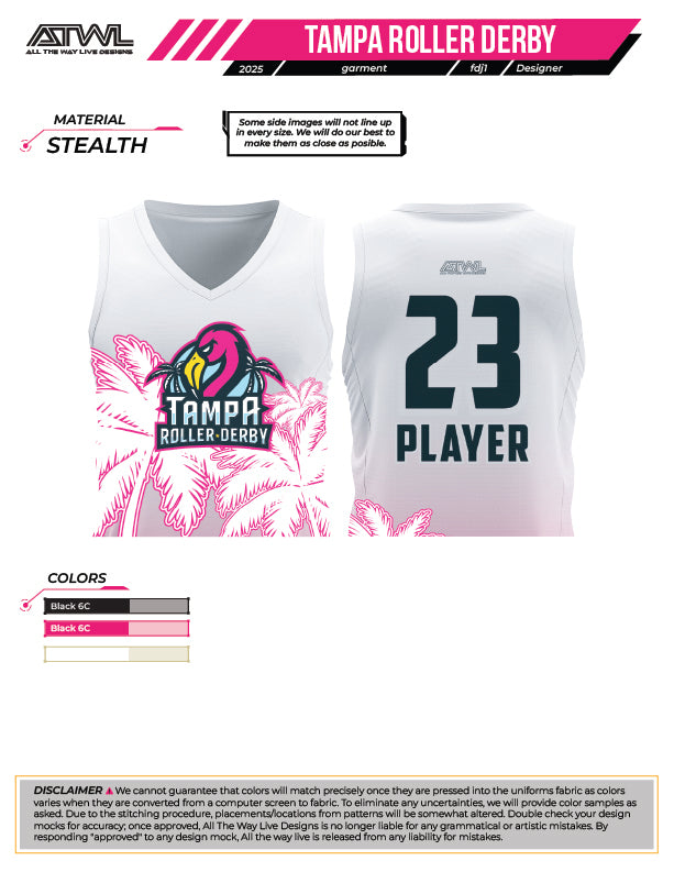 Tampa Bay Roller Derby Women's Sleeveless Crop Top Jersey - 3/4 Length Crew Neck Athletic Shirt for Skating, Workouts & Sports | Breathable Performance Apparel