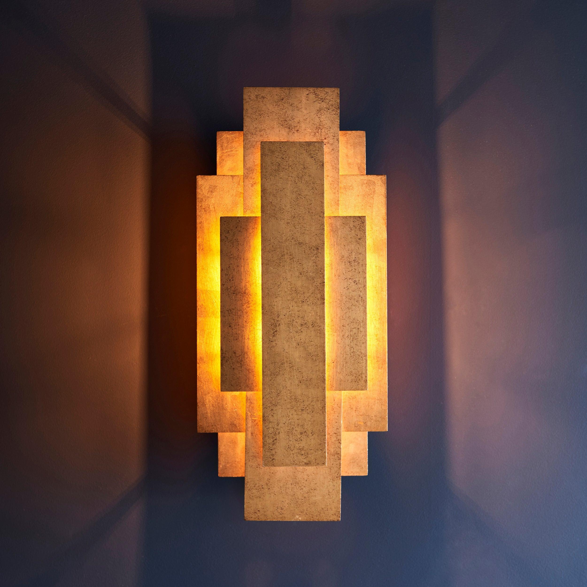 Antique Style Rectangular Gold Art Deco Wall Light - Vintage Home Decor for Living Room, Bedroom & Hallway