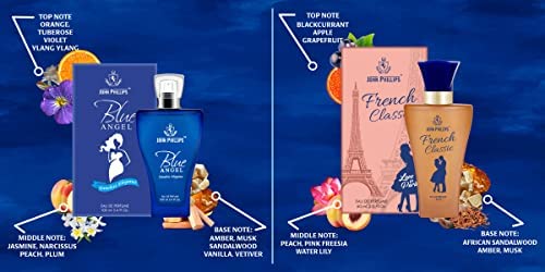 John Phillips™ Blue Angel & French Classic Women's Perfume - Eau De Toilette for Daily Wear | Floral Fragrance for Casual, Office & Date Night | Long-Lasting French Perfume for Women