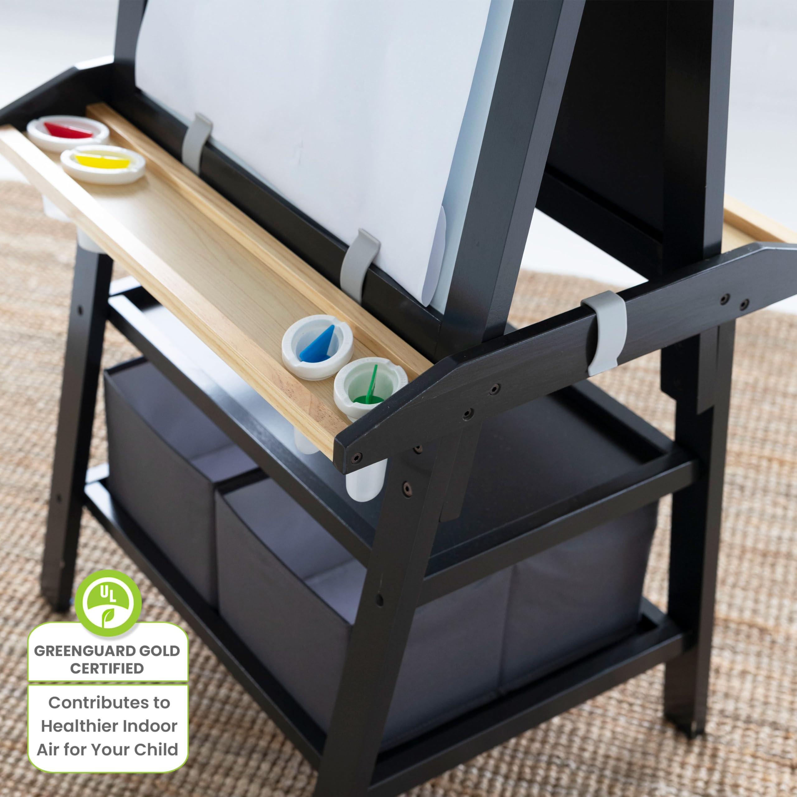 Little Partners Deluxe Learn 'N Play Toddler Easel for Kids - 2-Sided Art Center with Chalkboard & Magnetic Whiteboard | Paper Roll, Storage Bins & Paint Cups | Perfect for Home, Preschool & Creative Play (Charcoal & Natural)