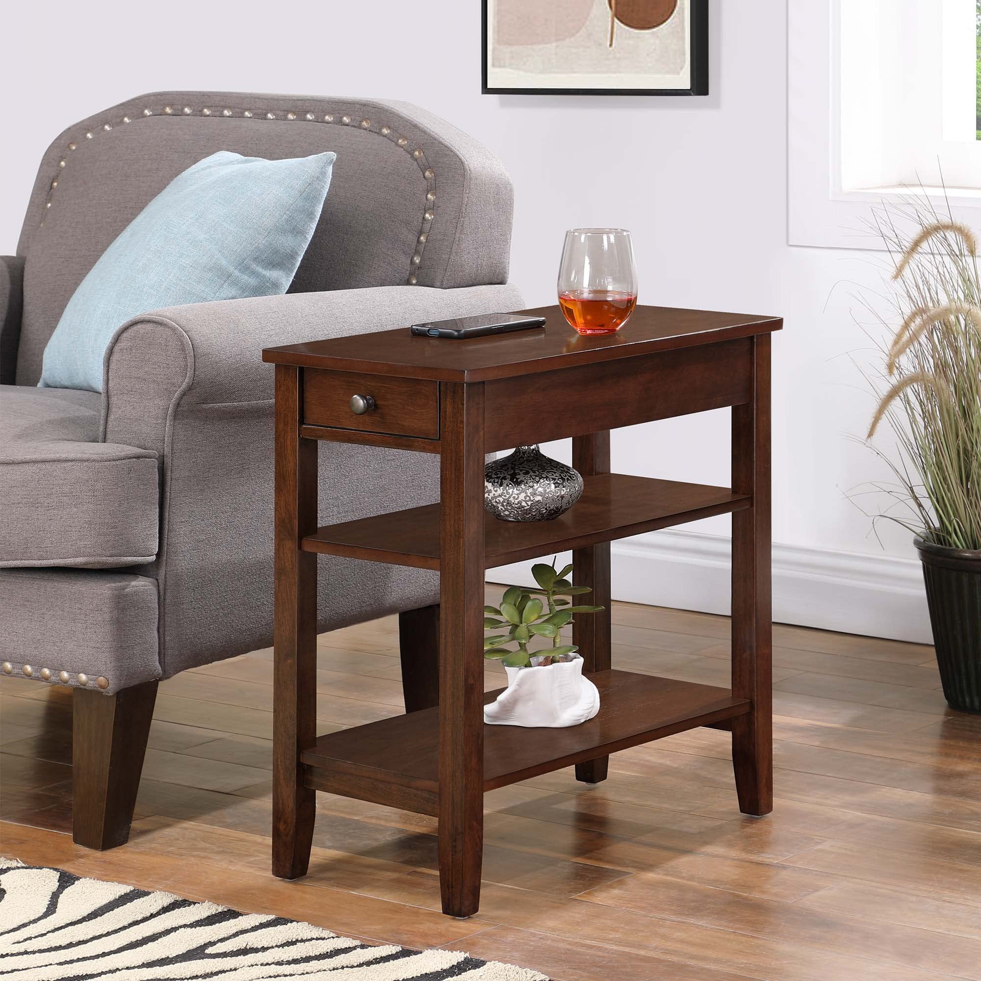 Convenience Concepts American Heritage Chairside End Table with Drawer - 23.5 Inch Classic Living Room Side Table with Storage Shelf | Bedroom Nightstand in Espresso Finish | Perfect for Living Rooms, Bedrooms & Home Offices