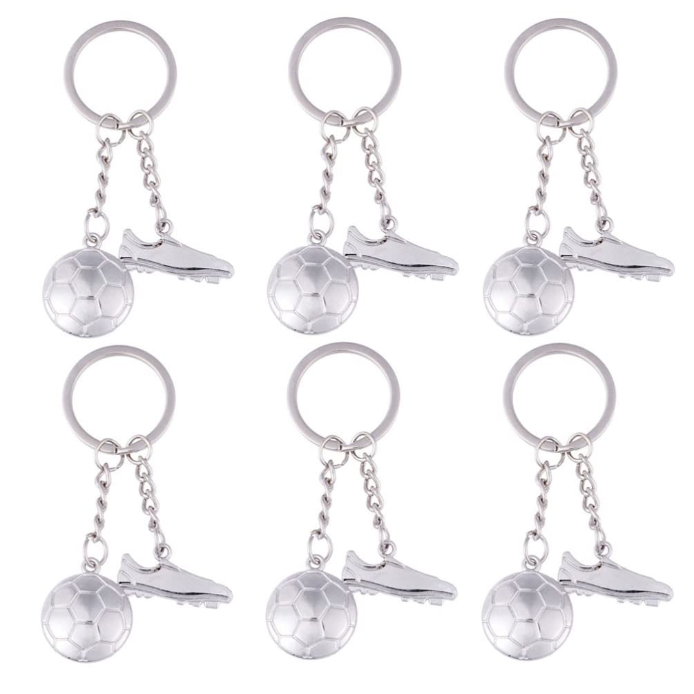 ABOOFAN 6-Piece Metal Soccer Keychain Set - Sports Themed Shoe Charm Key Ring Holder for Car Keys, Backpacks, Purse & Tote Bag Decor (Silver) - Perfect Gift for Soccer Fans & Sports Enthusiasts