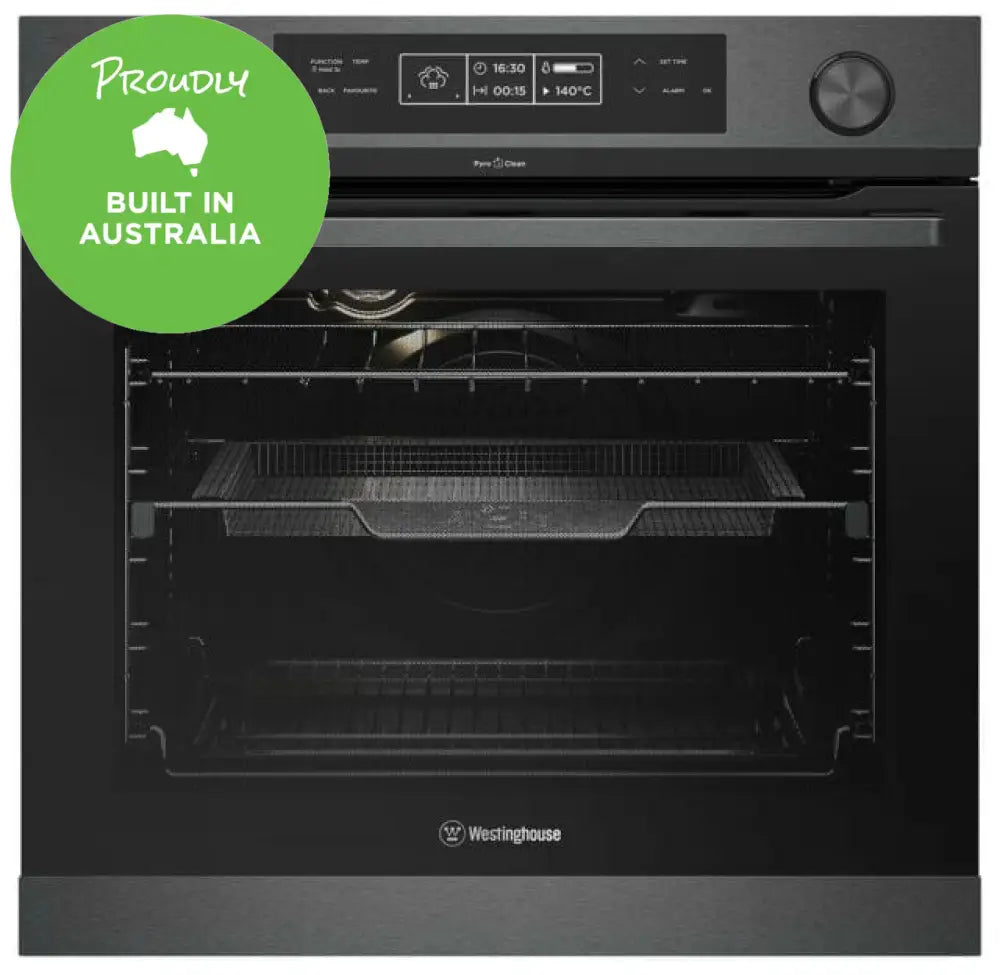 Westinghouse WVEP618DSC 60cm 14-Function Pyrolytic Self-Cleaning Oven with Steam Assist Cooking - Dark Stainless Steel - Perfect for Baking, Roasting & Family Cooking