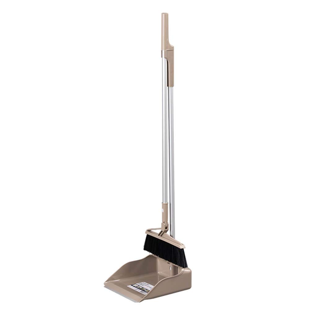 NLIAN Broom and Dustpan Set - 104cm Long Handle with 3-Layer Brush Head & Comb Teeth - Ideal for Home, Kitchen, Office & Lobby Floor Cleaning (Brown) - Perfect for Hardwood, Tile & Laminate Floors