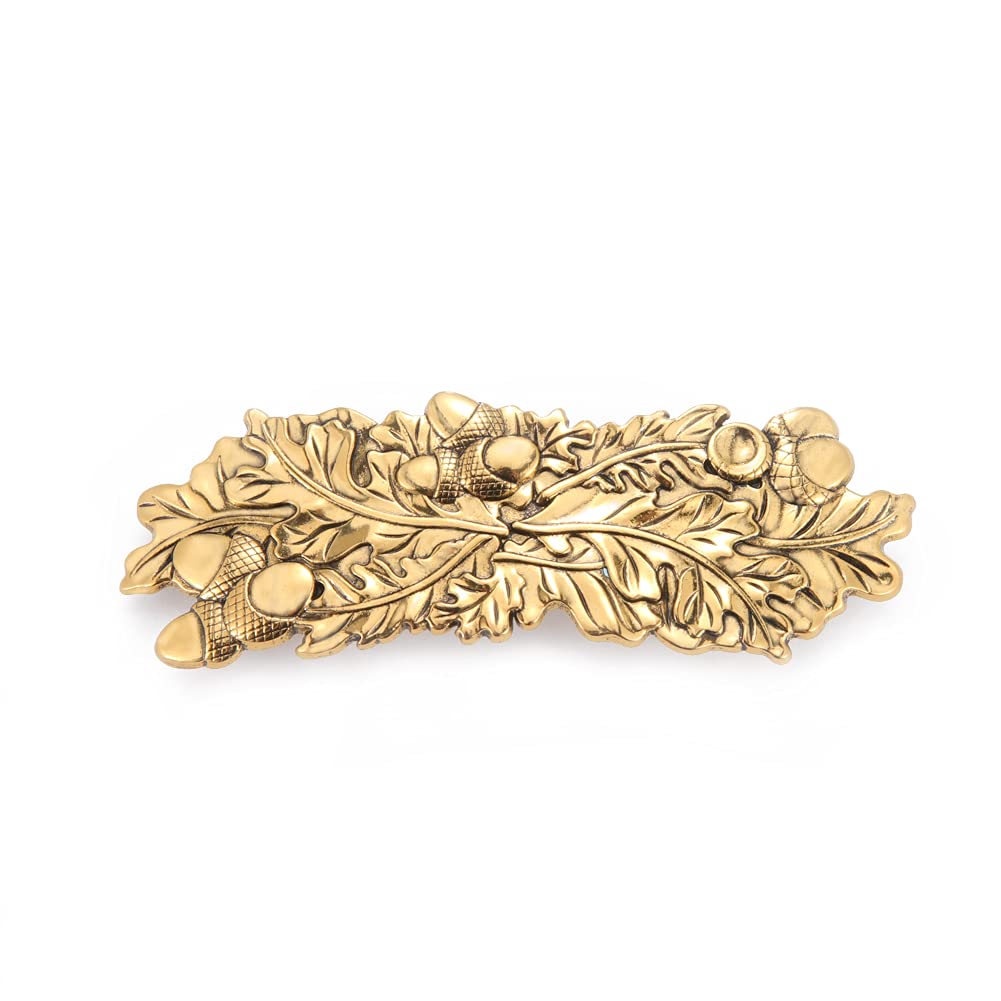 Viking Gold Silver French Barrettes Hair Clips for Women & Girls - Celtic Vintage Hair Accessories for Thick & Thin Hair - Antique Gold Oak Leaf Design - Perfect for Weddings, Parties & Everyday Styling