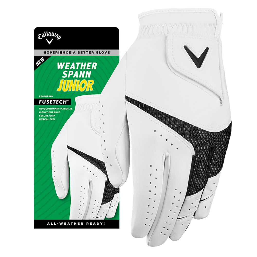 Callaway Weather Spann Junior Golf Glove - Left & Right Hand Youth Golf Gloves for Boys & Girls - All-Weather Comfort & Grip - Perfect for Training & Tournaments