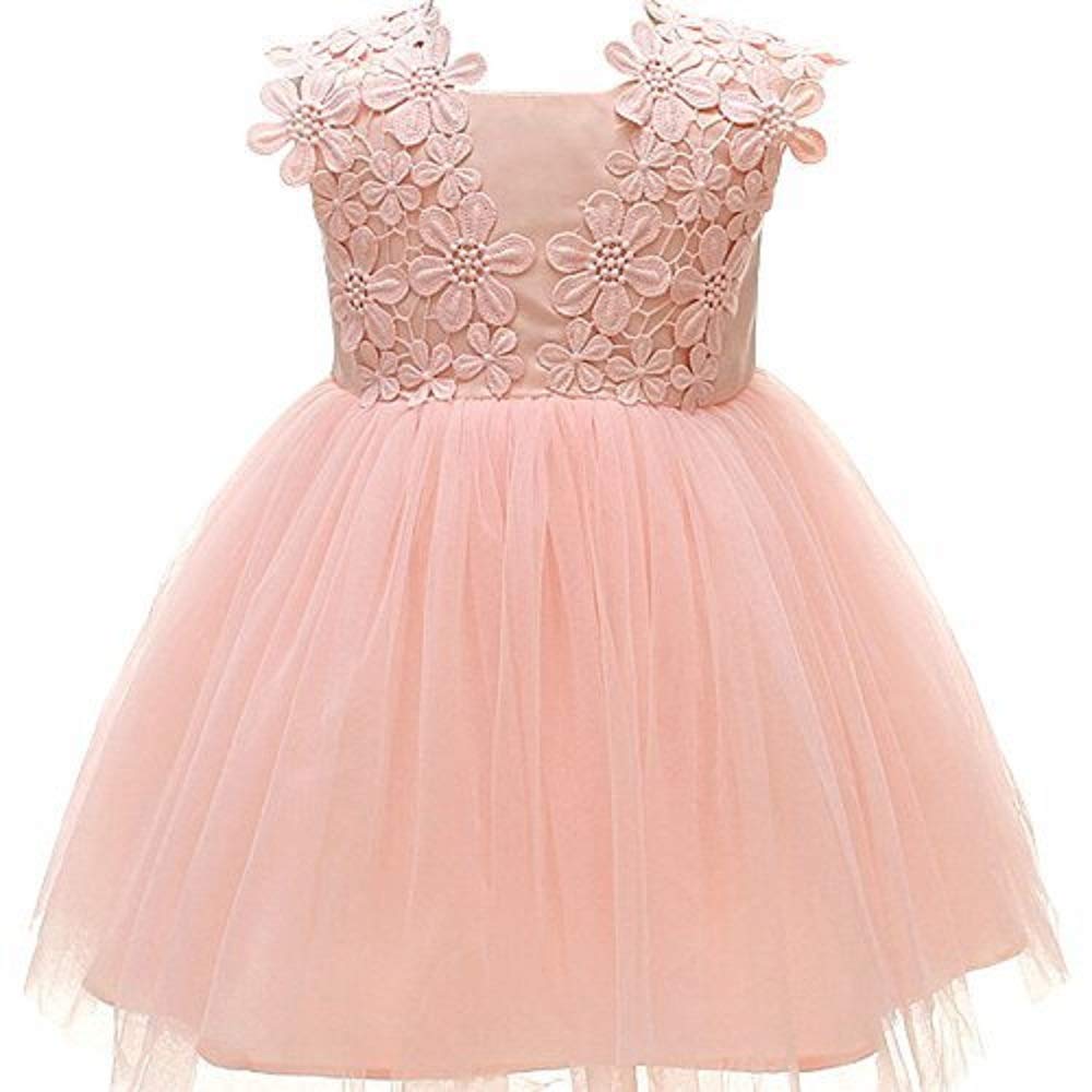 Weileenice Baby Girls Wedding Dress - Rainbow Tulle 3D Embroidery Beaded Princess Tutu Dress for Flower Girls, Baptism, Birthday Party & Special Occasions