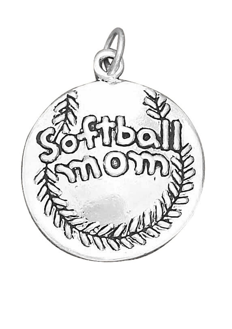 0.8mm Sterling Silver Box Chain Necklace with 'Softball Mom' Pendant - Perfect Gift for Baseball Moms, Team Spirit Jewelry for Players & Supporters