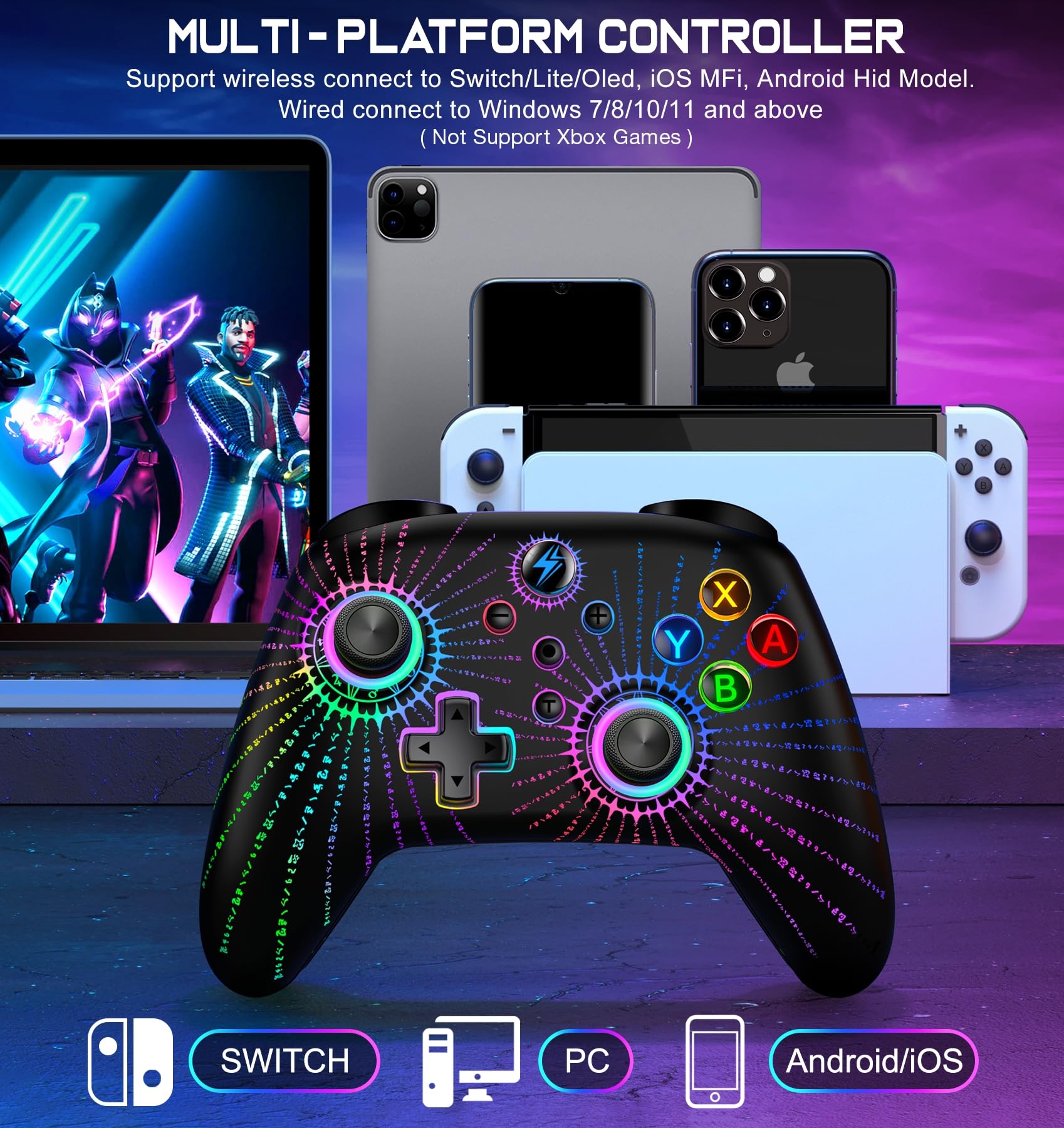 Wireless Pro Controller for Nintendo Switch/Switch Lite/Switch OLED - Compatible with iOS, Android & Windows PC - Programmable Macro, Turbo, Motion Control, Vibration & Wake Up Function - Perfect for Gaming, Streaming & Multiplayer Sessions