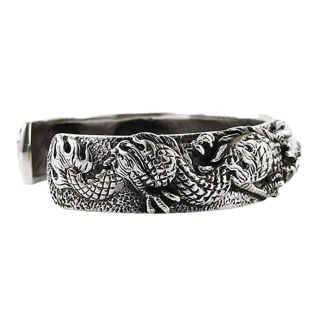 Dragon Sterling Silver Men's Cuff Bracelet - Handmade Viking Jewelry for Men - Adjustable Biker Bracelet - Perfect for Gifts, Weddings & Everyday Wear