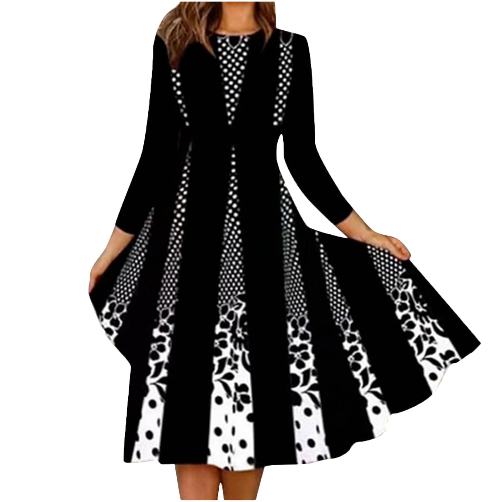Stylish Women's Floral Print Dress - Round Neck 3/4 Sleeve Loose Swing A-Line Dress for Party, Casual & Spring Outfits | Elegant Everyday Wear for Work, Date Night & Special Occasions