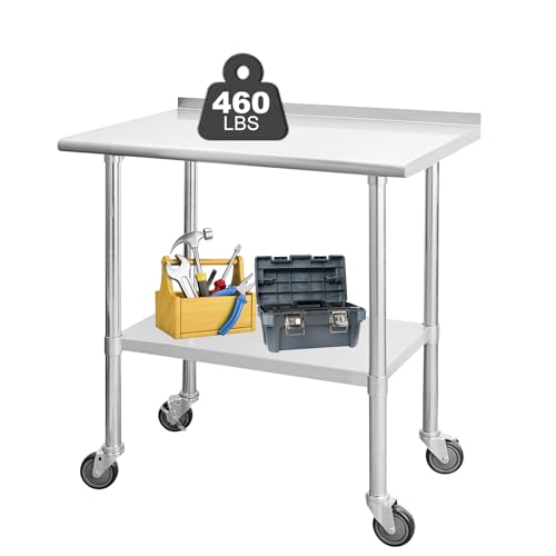 Wrilibo 24x36 Inch Stainless Steel Work Table with Wheels & Storage - NSF Certified Commercial Kitchen Prep Table for Restaurant, Laundry, Workshop - Ideal for Food Preparation, Dishwashing & Industrial Workstations