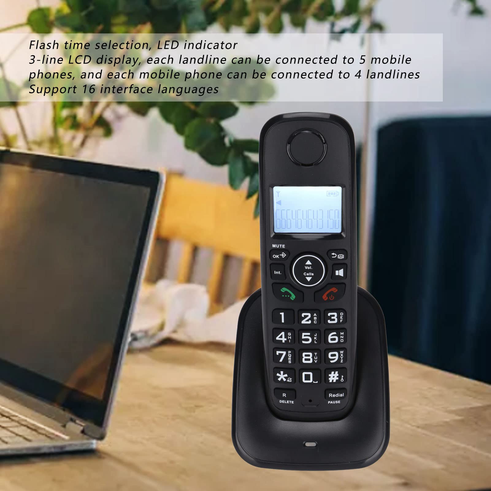 Cordless Phone for Home & Business - LCD Backlit Display, Caller ID, Call Forwarding, 16 Language Support, Hands-Free Operation (US Plug) - Perfect for Home Offices & Small Businesses