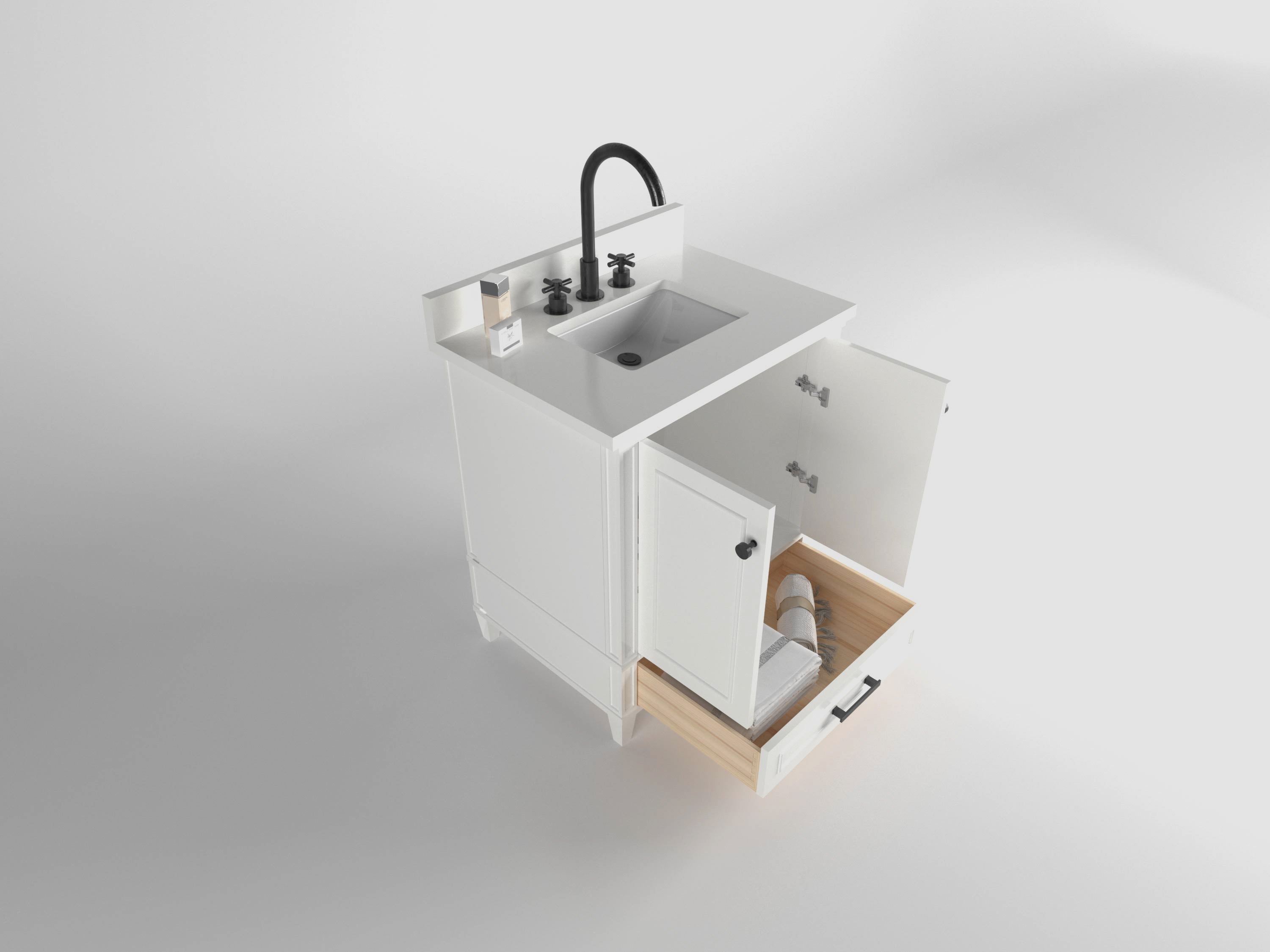 Windsor 29.5 Inch Solid Wood Bathroom Vanity Cabinet in Bright White - Perfect for Modern Bathroom Renovations & Small Space Solutions