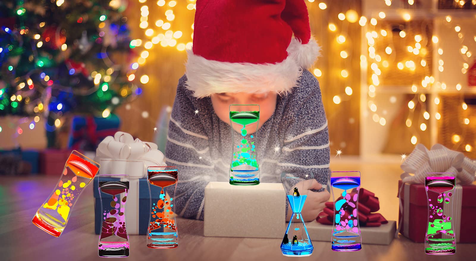 Liquid Motion Bubbler Sensory Timer - Set of 1 | Autism Relaxation Toy, Fidget Oil Drop Water Timer for Stress Relief | Perfect for Home Office Desk, Classroom, or Travel | Great Holiday Stocking Stuffer Gift (Red & Yellow)