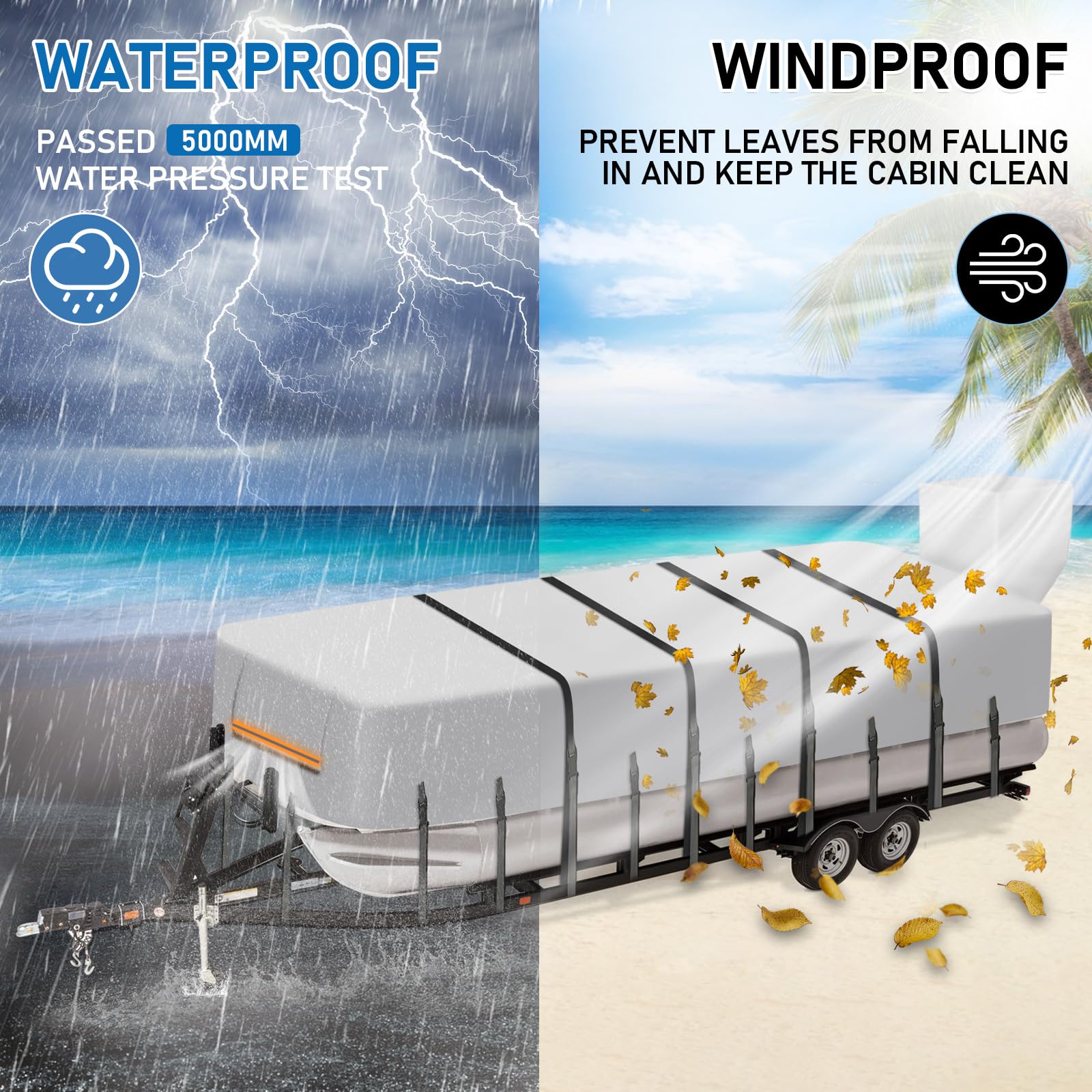 Heavy Duty 25-28ft Pontoon Boat Cover - 900D Waterproof Marine Grade Oxford UV Resistant Canvas Cover with Motor Protection | Trailerable Boat Cover for Pontoon Boats | Perfect for Outdoor Storage & Winter Protection