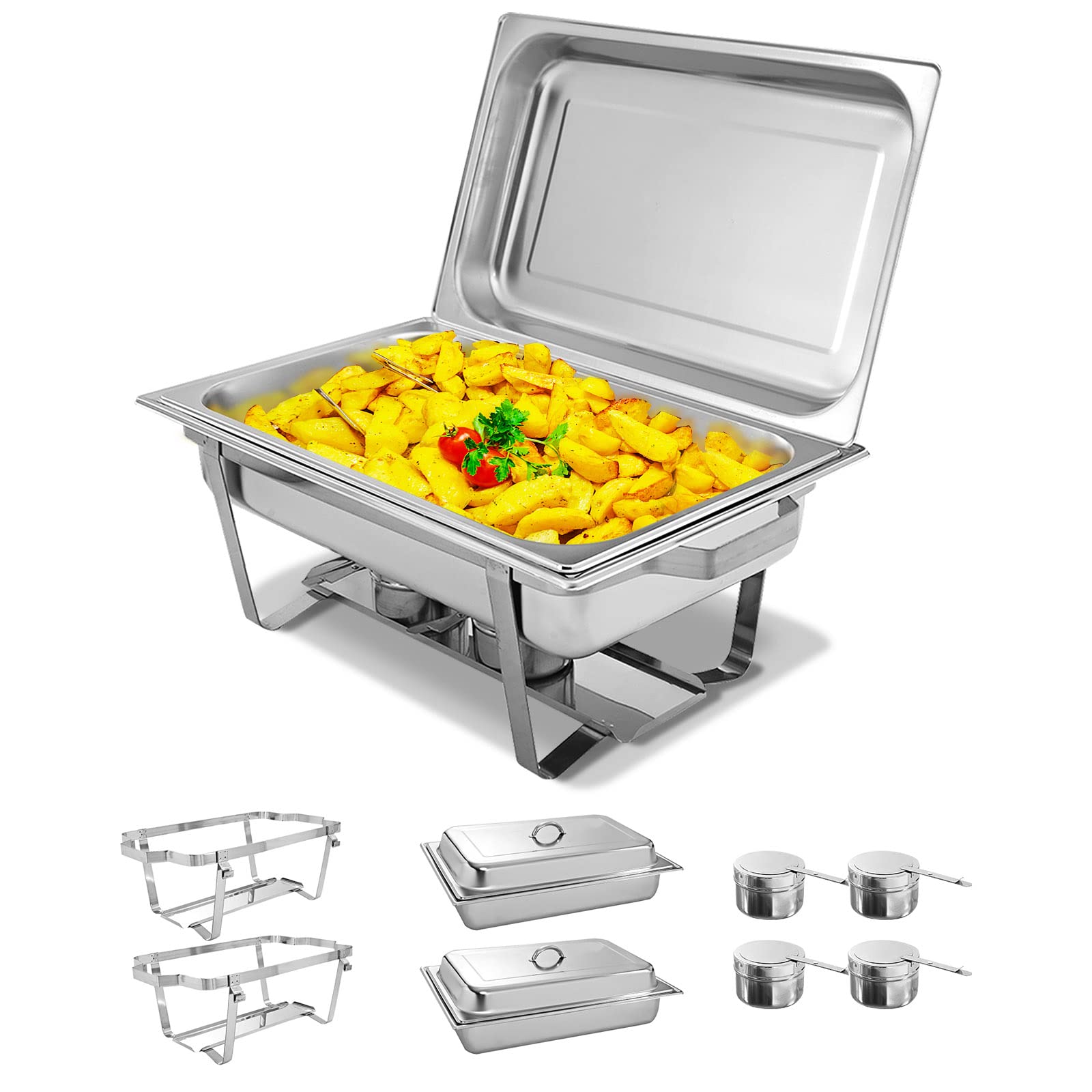 Happygrill 2-Pack 9 Quart Stainless Steel Chafing Dish Set - Commercial Grade Buffet Serving Pans for Catering, Parties & Events