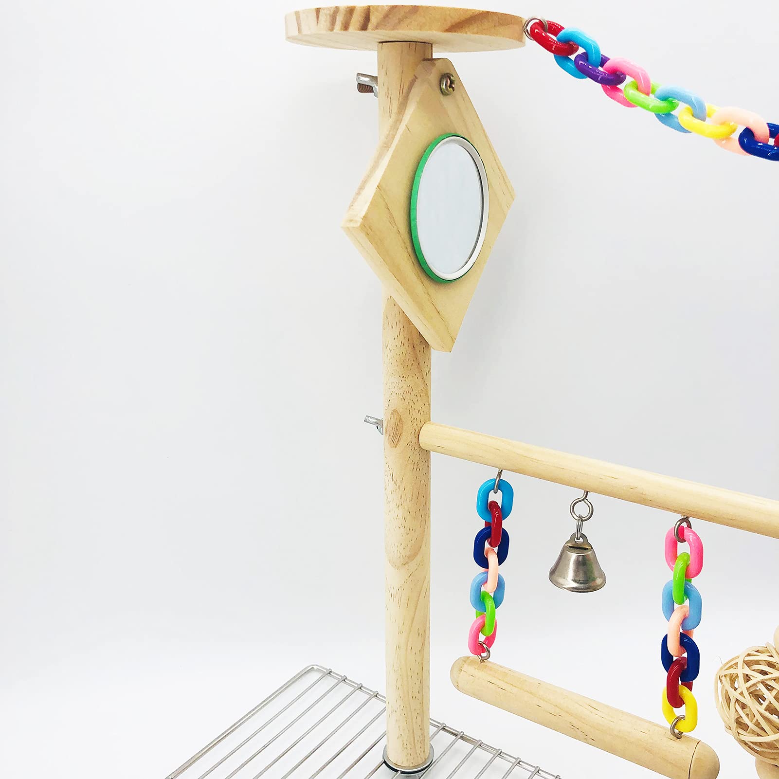 Bird Playground Top Cage - Hanging Chewing Toys & Wood Perch for Parrots, Conures, Parakeets, Budgies, Cockatiels, Lovebirds | Durable Parrot Gym Play Stand for Cage Top - Perfect for Playtime, Exercise & Mental Stimulation