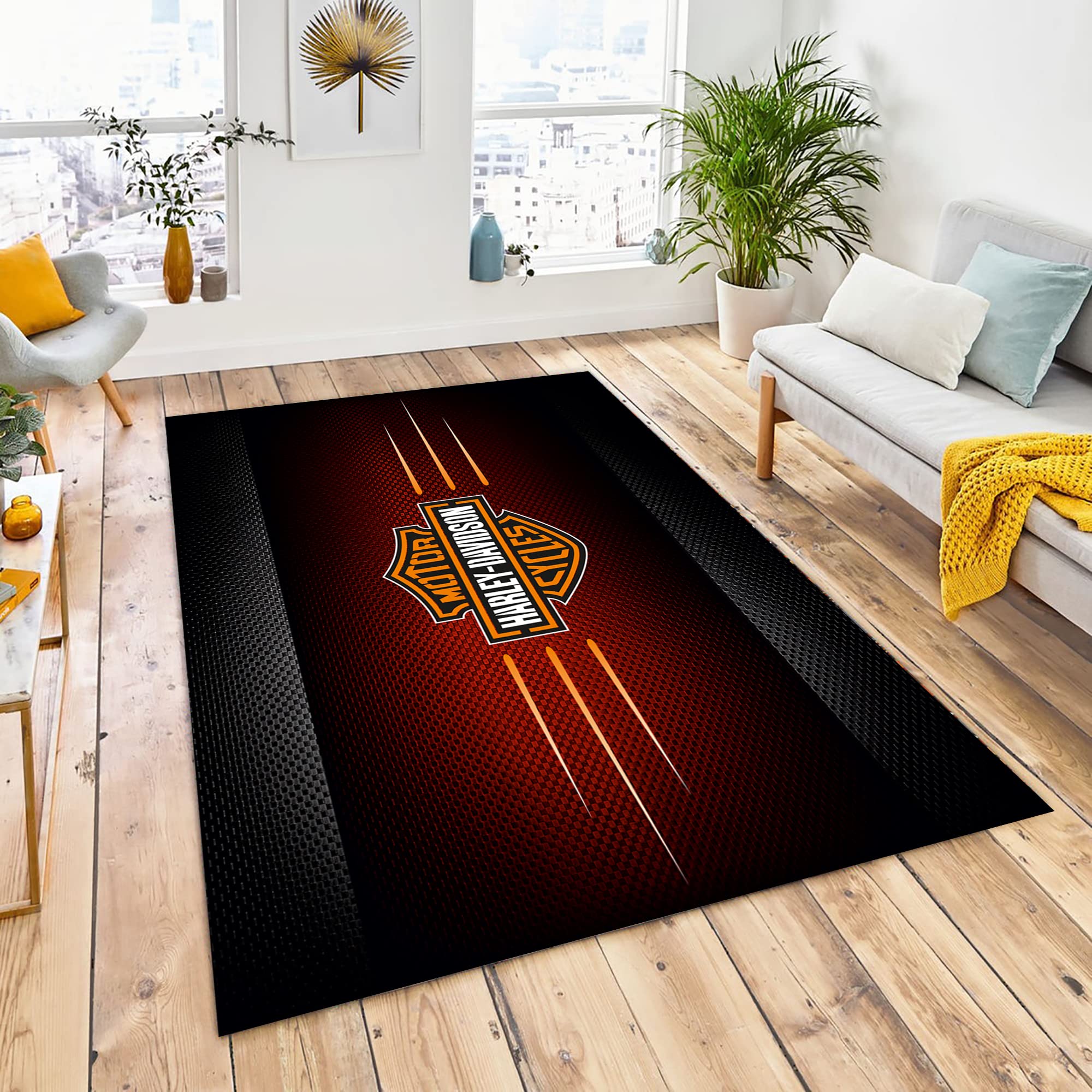 Harley Davidson Motorcycle Area Rug 5.9x9.2 Feet (180x280cm) - Premium Living Room Rug for Harley Fans, Durable Home Decor Rug for Man Cave, Bedroom & Office