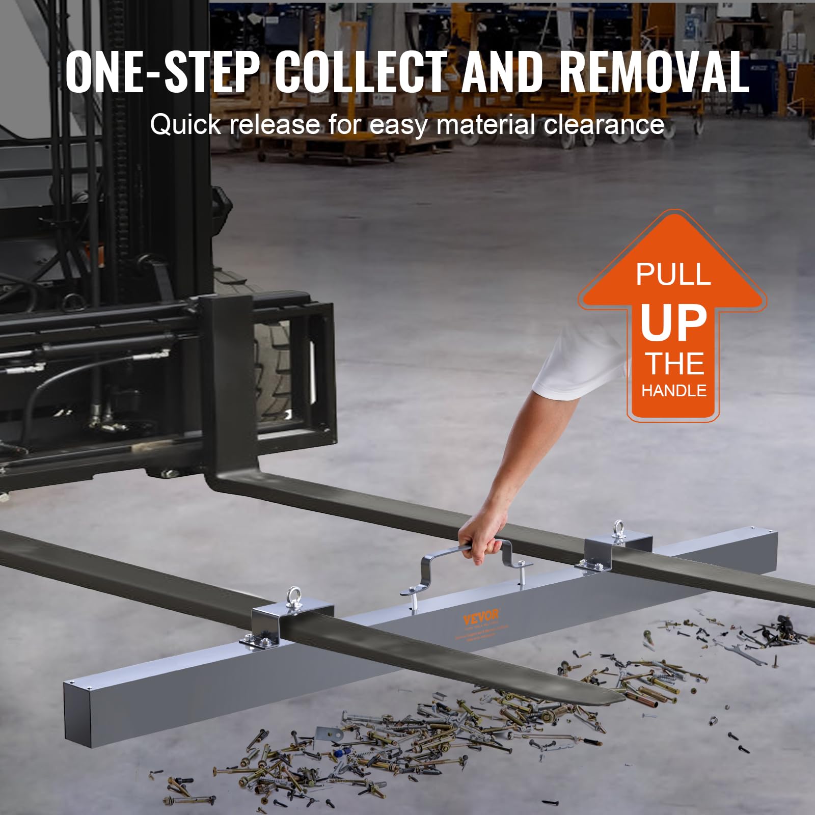 VEVOR 84 Inch Magnetic Sweeper - 120LBS Capacity Industrial Magnet for Nails, Bolts & Iron Chips - Heavy Duty Aluminum Surface Forklift Magnet for Construction, Workshop & Hunting Accessories - Perfect for Garage Cleanup, Job Sites & Metal Recycling
