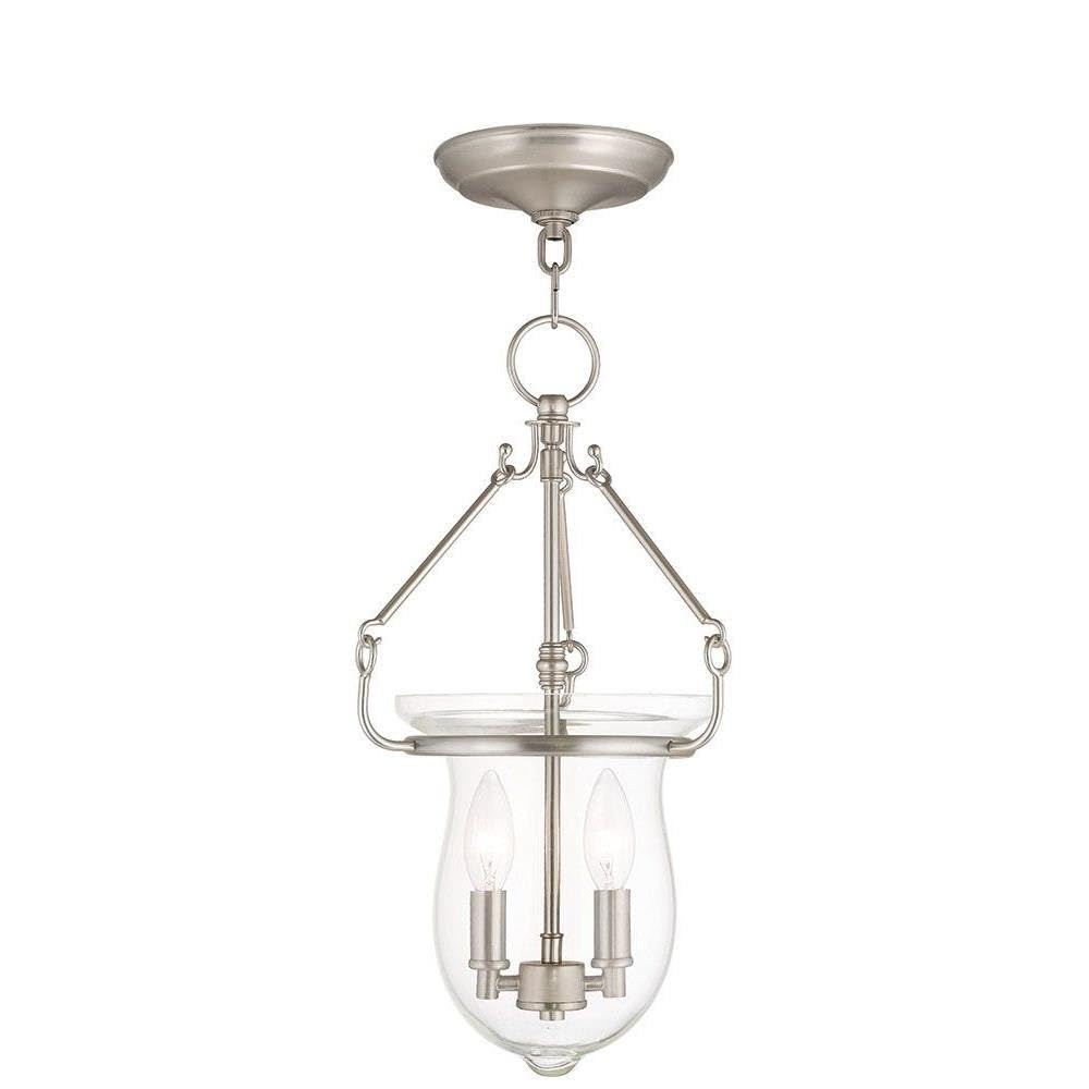Livex Lighting 50294-91 Brushed Nickel Pendant Light Fixture with Clear Glass Shade - Modern Ceiling Light for Kitchen Island, Dining Room, and Entryway
