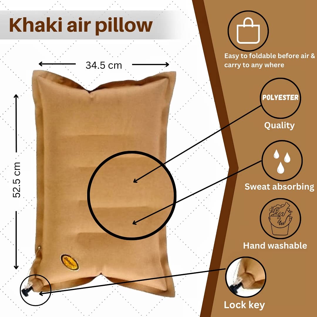 Duckback Air Pillow Khaki - Large Travel & Home Comfort Pillow for Neck Support, Camping, Airplane, Car & Sofa Use