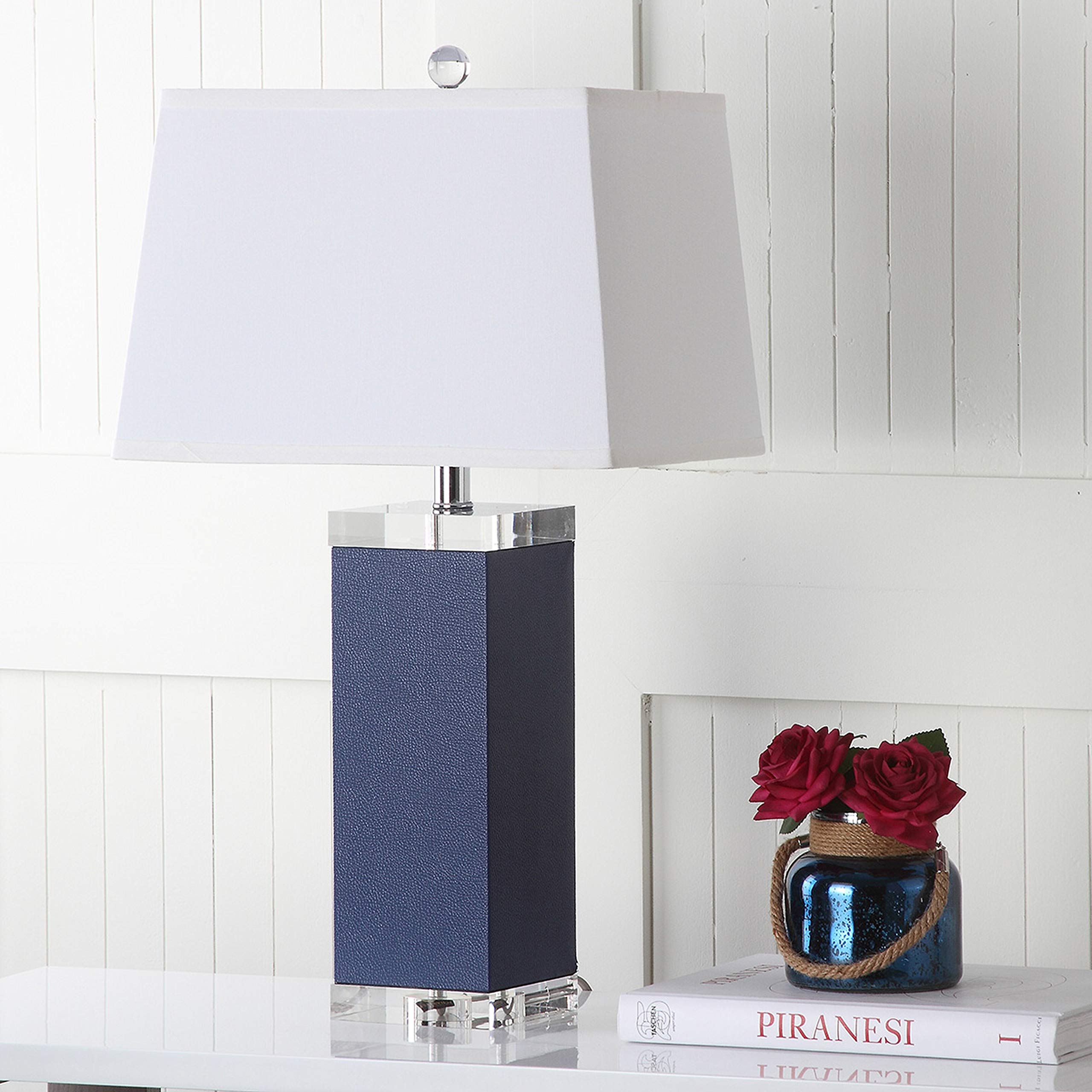 SAFAVIEH Modern Deco Navy Faux Leather 26-inch Table Lamp with LED Bulbs - Perfect for Bedroom, Living Room, Home Office & Nightstand Lighting