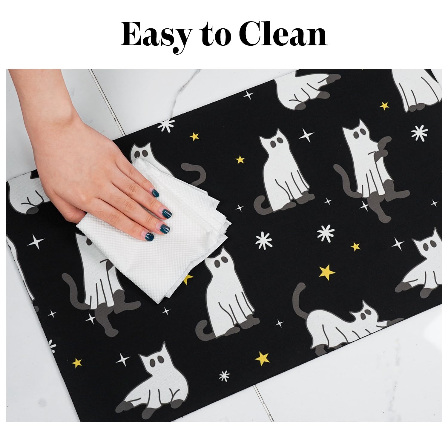 **Non-Slip Absorbent Dog Food Mat for Halloween - Quick Dry Pet Bowl Mat for Food & Water, Cat Feeding Mat - Perfect for Messy Eaters & Spill Protection**