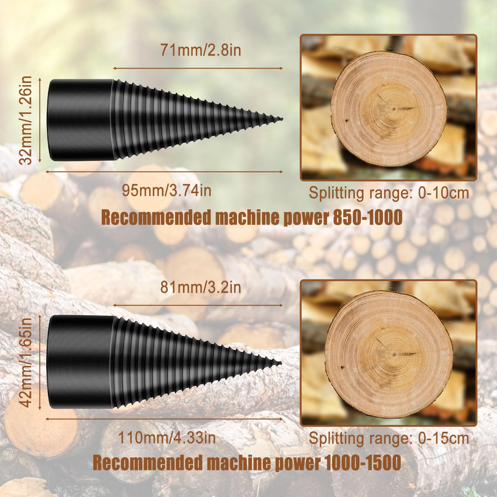 3Pcs Firewood Log Splitter Drill Bits - 32mm Hex Shank Black Carbon Steel Screw Splitting Cone Twist Drill Bit for Wood Splitting - Perfect for Firewood Preparation, Camping & DIY Projects