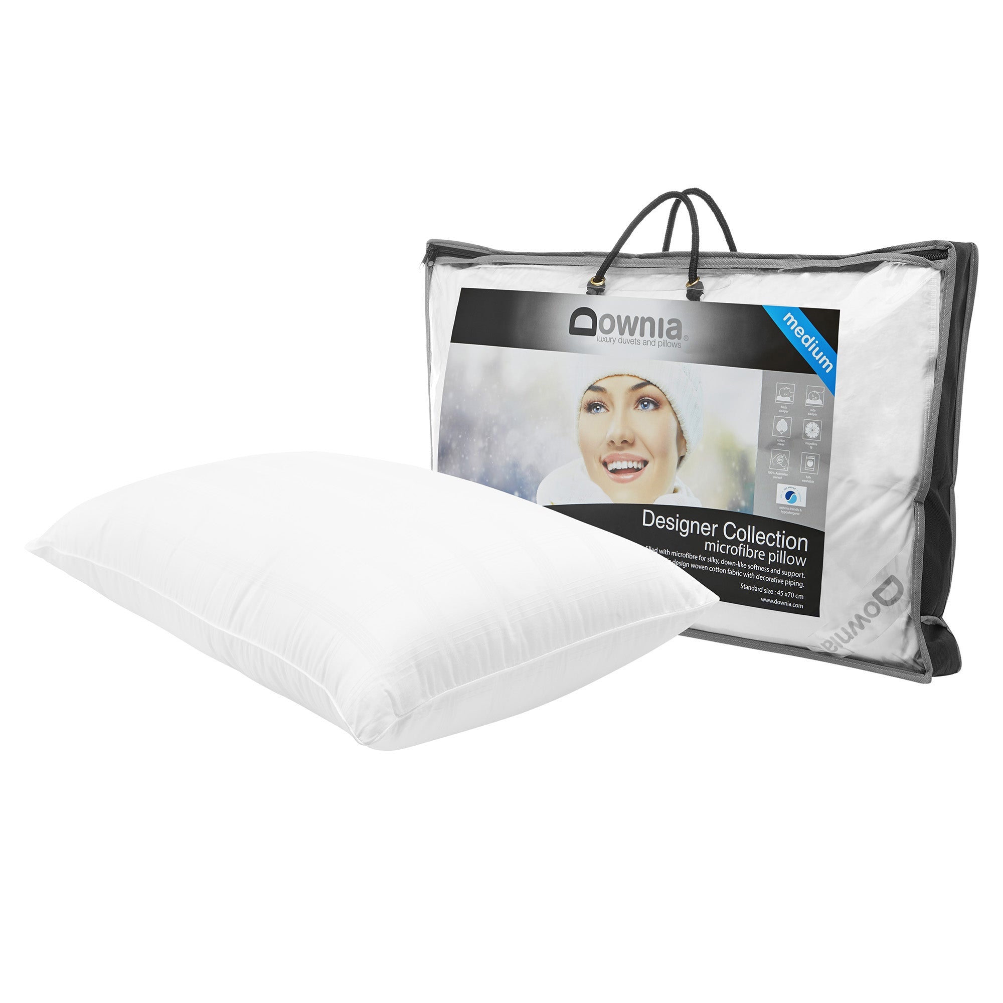 Luxury Microfiber Medium Profile Pillow - Soft & Supportive Designer Collection for Side & Back Sleepers - Perfect for Bed, Sofa & Travel Use