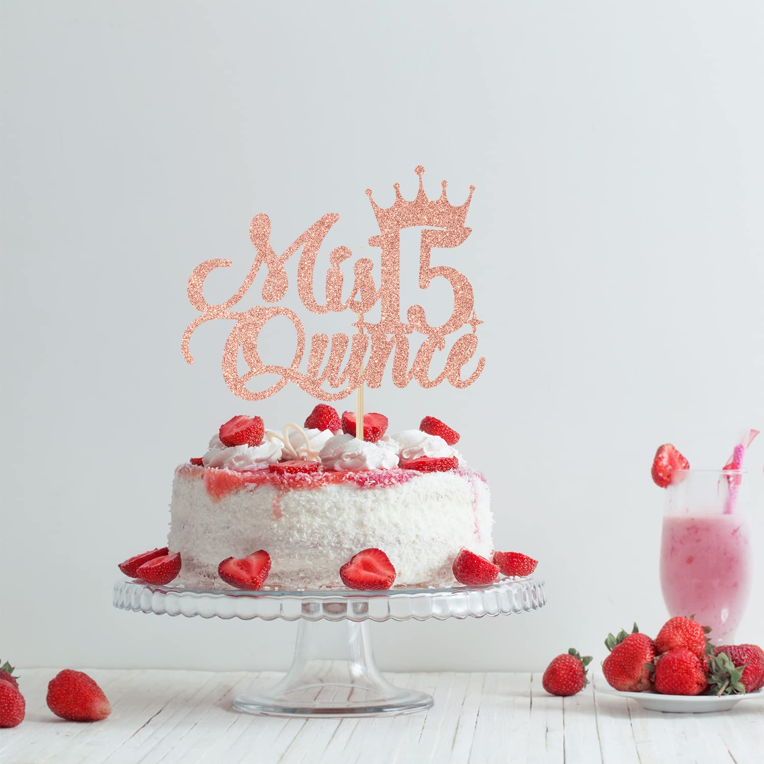 Mis Quince 15 Cake Topper - Rose Gold Glitter Quinceañera Decorations for 15th Birthday Party | Perfect for Sweet 16, Quince Celebration & Milestone Birthday Cakes