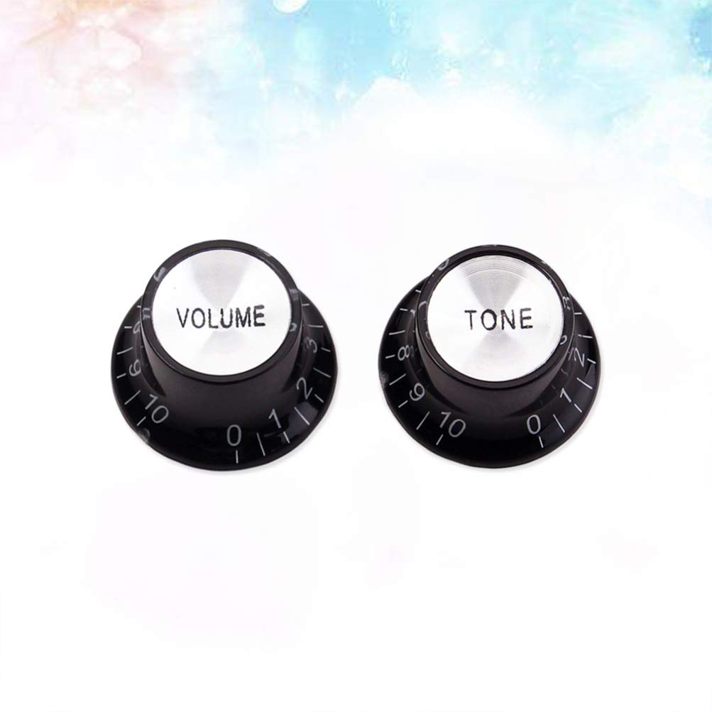 2-Pack Black Electric Guitar Bass Control Knobs - Replacement Potentiometer Knobs for Electric Guitar & Bass - Perfect for Tone & Volume Adjustment in Studio & Live Performances