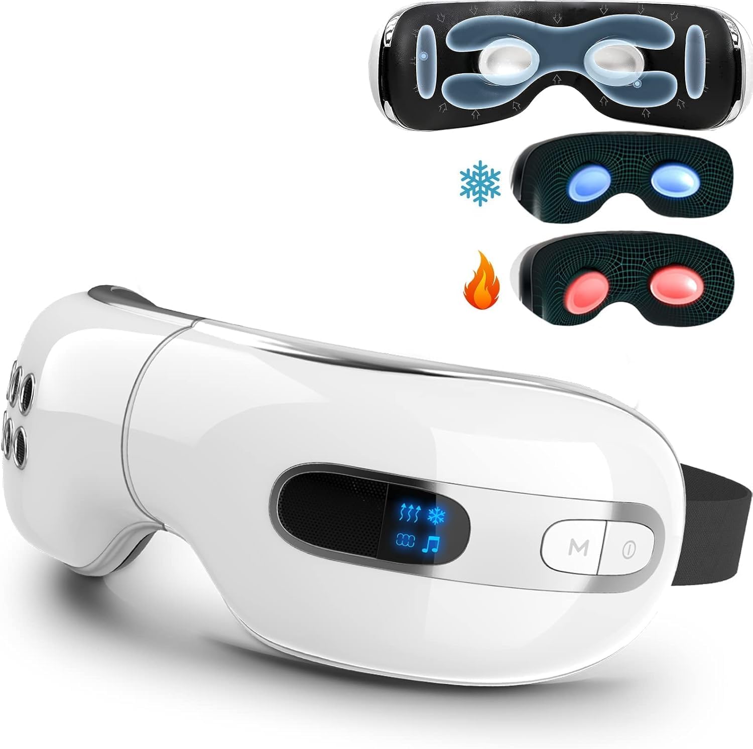Heated & Cooling Eye Massager for Migraines, Eye Strain Relief, Dark Circles & Puffiness - Rechargeable Eye Mask for Dry Eyes & Better Sleep - Perfect Gift for Women & Men (White) - Use at Home, Office or Travel