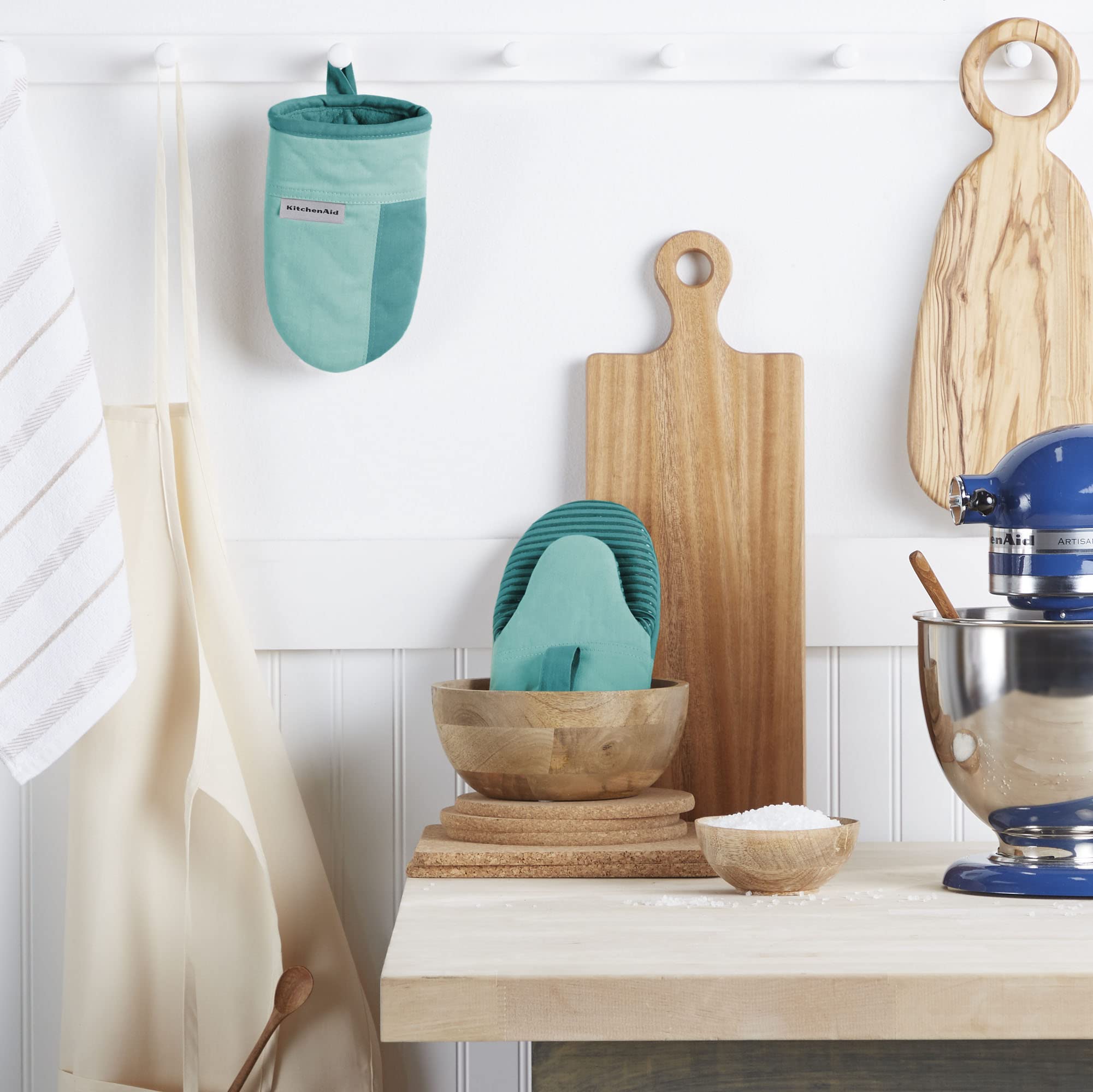 KitchenAid Beacon Two-Tone Non-Slip Mini Oven Mitt Set - Aqua Sky, 5.5
