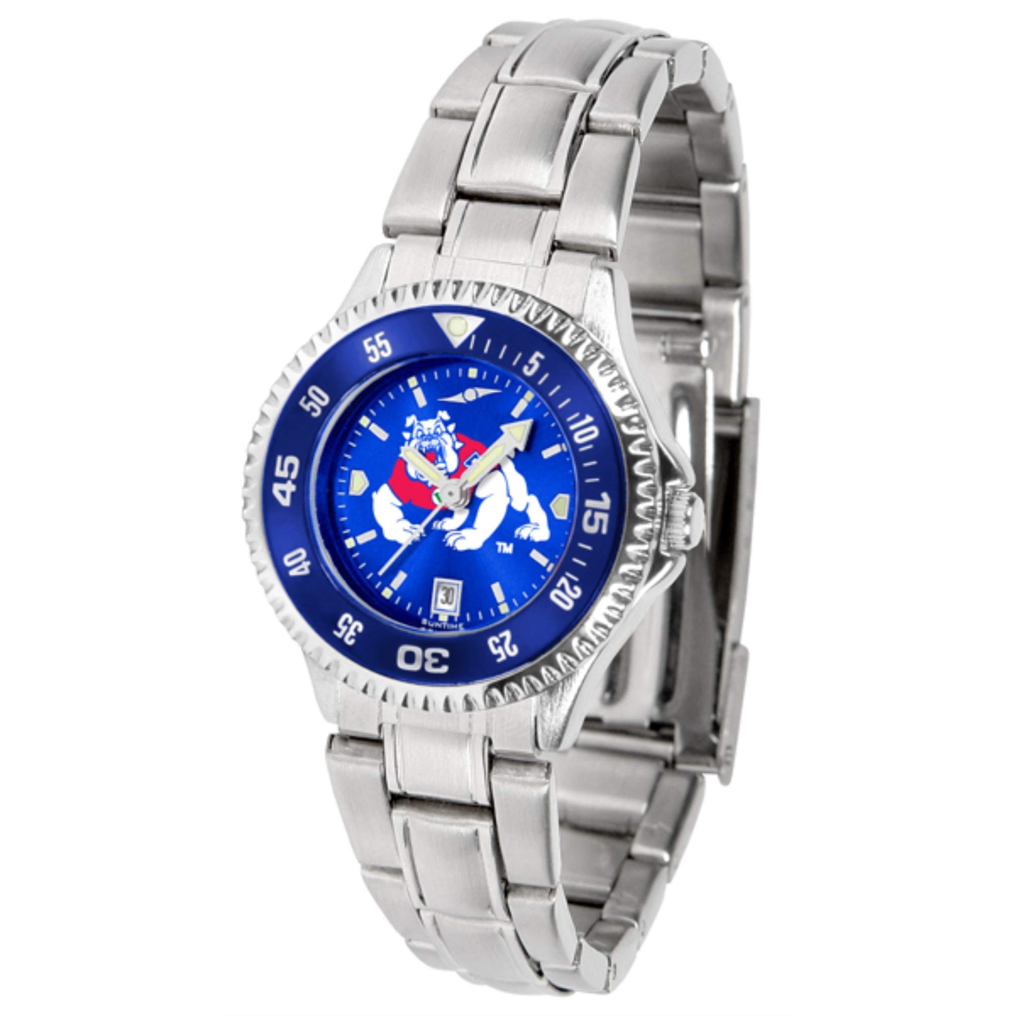Fresno State Bulldogs Competitor Steel Anodized Chrome Women's Watch with Color Bezel - Perfect for Game Day, Sports Events & Everyday Wear