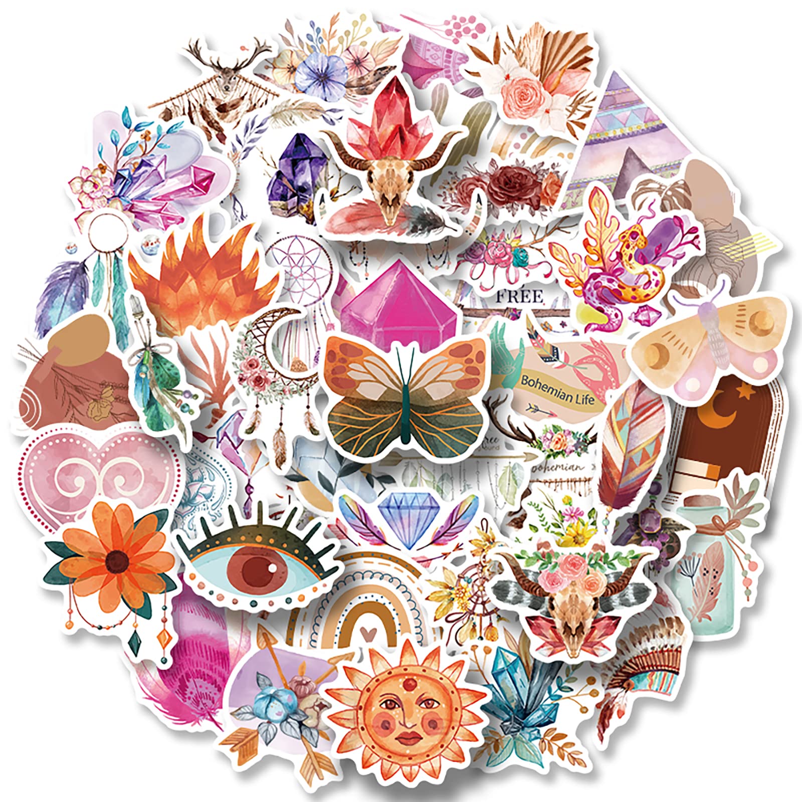 50 Pcs Boho Aesthetic Vinyl Stickers - Waterproof Purple Laptop & Water Bottle Decals for Kids, Teens & Girls - Perfect for DIY Crafts, School Supplies & Personalizing Accessories