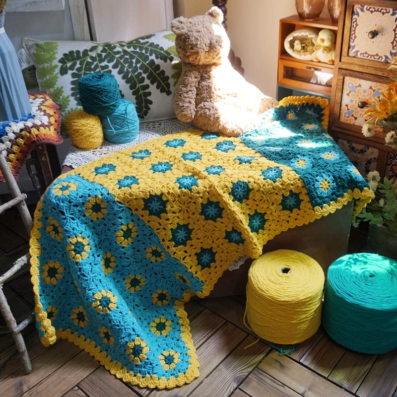 Handmade Granny Square Crochet Throw Blanket 51x19 Inch - Soft Cozy Decorative Couch Blanket for Sofa, Bed, Travel - All Season Warm Blanket Gift for Women & Men - Perfect for Netflix Nights, Camping & Home Decor