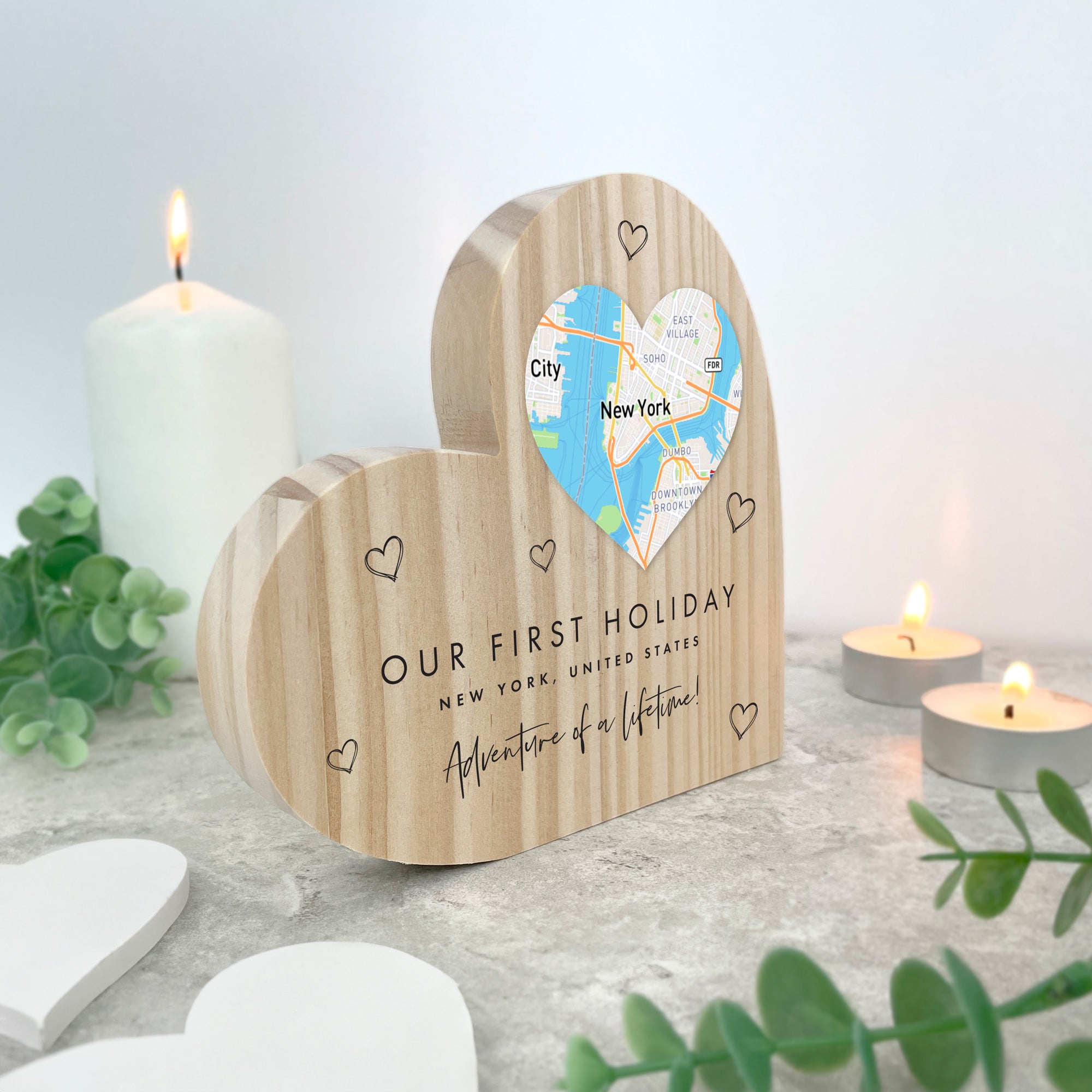Personalized Heart Map Location Wooden Freestanding Heart Sign - Custom Home Decor for Couples, Wedding, Anniversary Gift & Nursery Wall Art