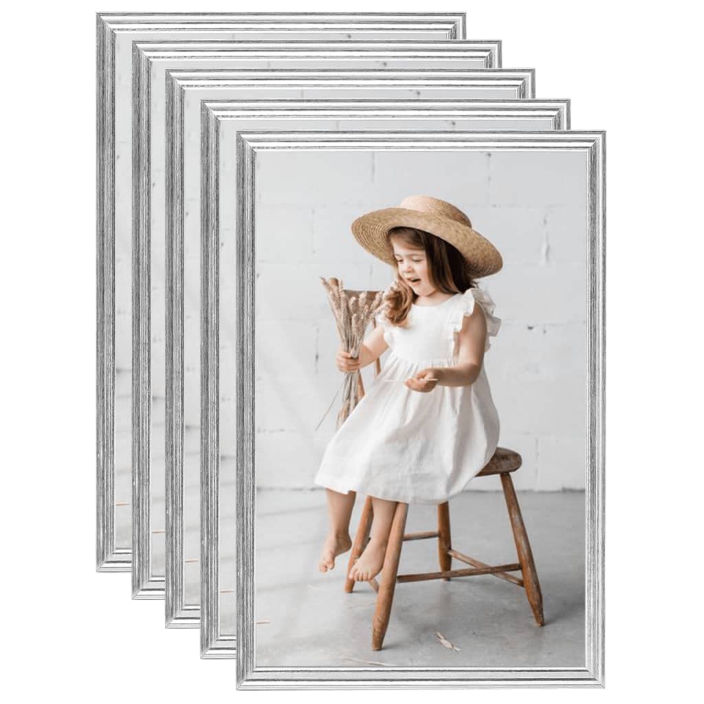 5-Piece Silver Photo Frame Collage Set - 28x35cm Wall or Table Display for Home Decor - Perfect for Living Room, Bedroom & Office Memories