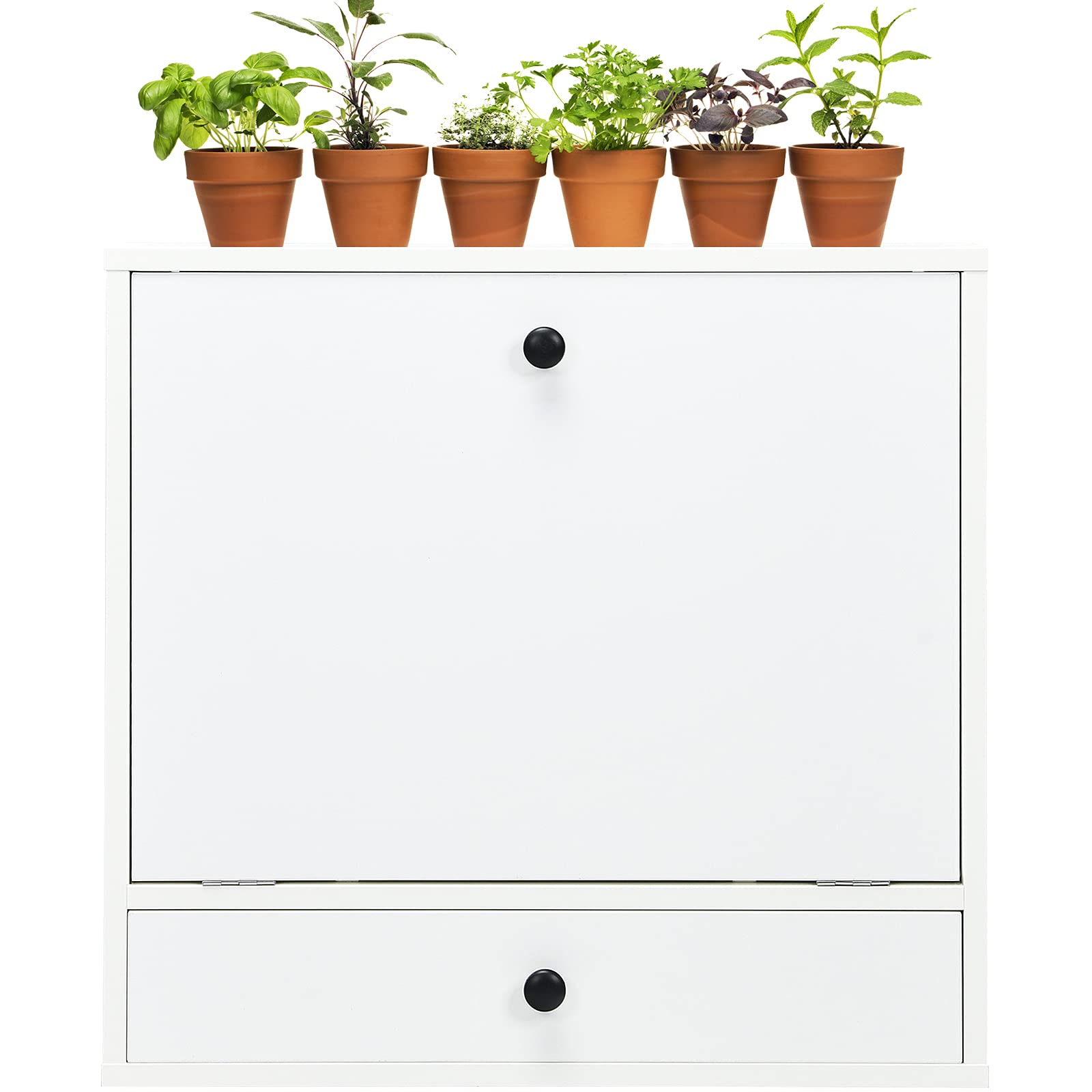 COSTWAY Wall Mounted Floating Computer Desk with Storage Drawer & Shelves, Foldable Desktop & Pneumatic Springs - Space Saving Home Office Desk for Small Rooms, Dorm, Bedroom & Workspace (White)